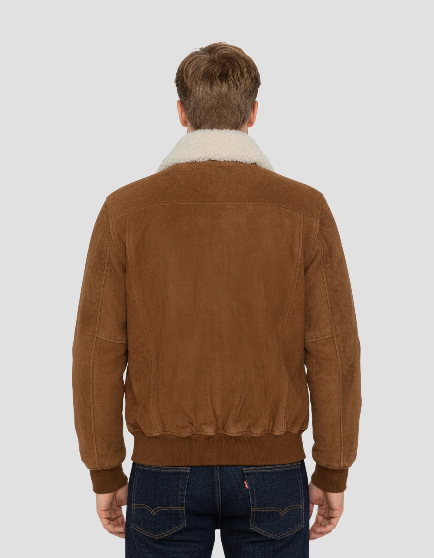 Giacca casual ruggine con colletto di pecora rimovibile, capra di velluto