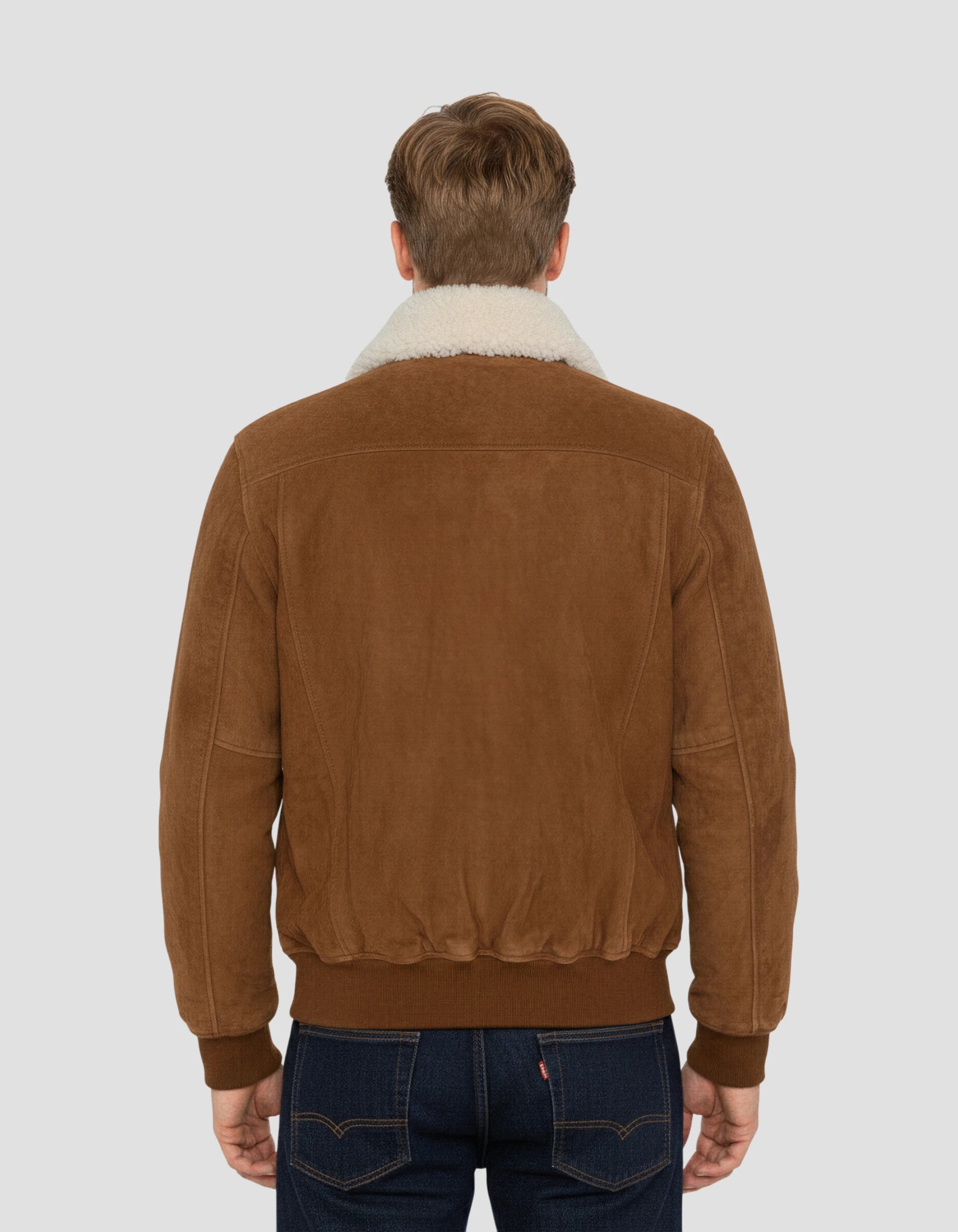 Giacca casual ruggine con colletto di pecora rimovibile, capra di velluto-4