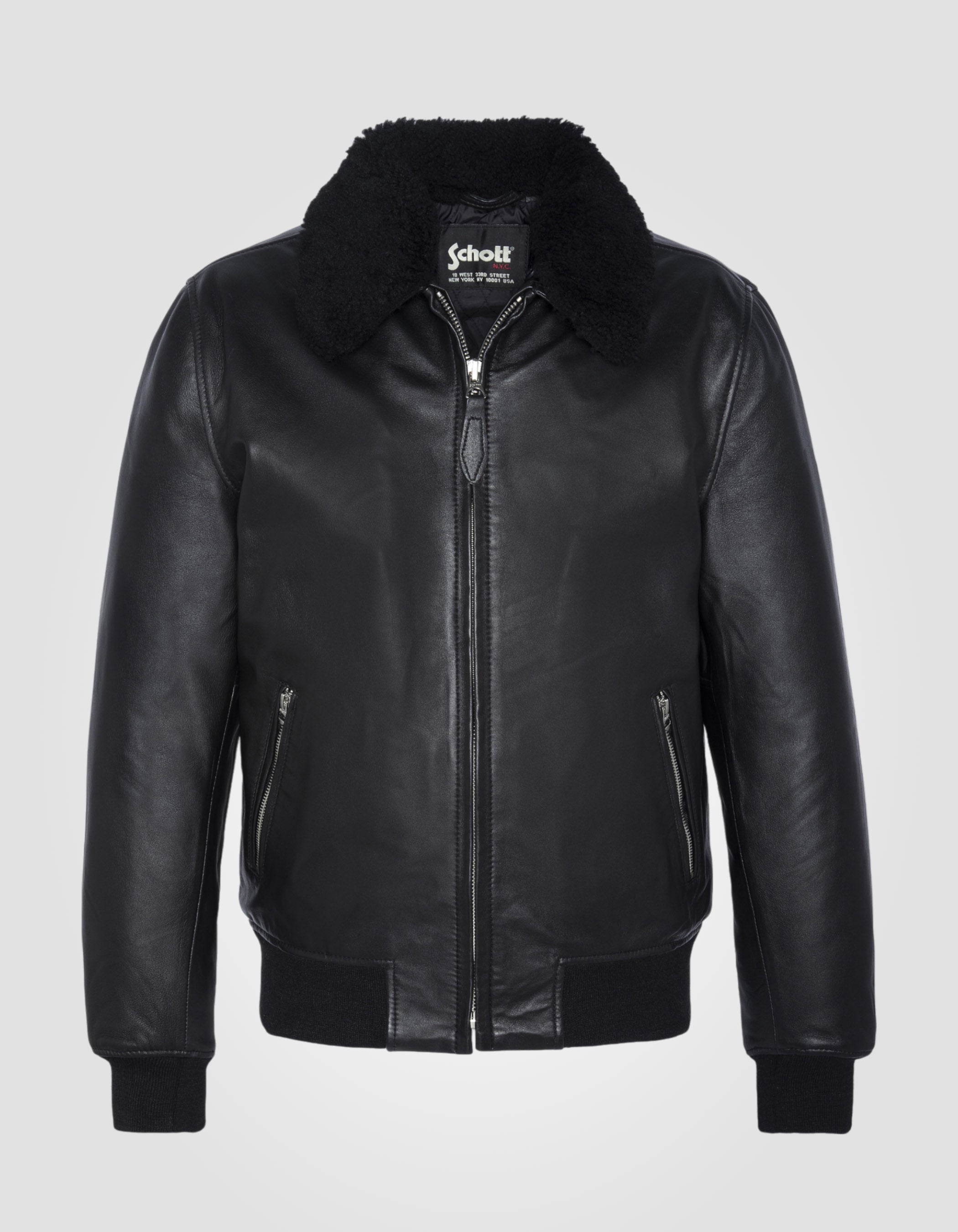 Schwarze lässige Jacke mit Schafkragen, Lammleder-2