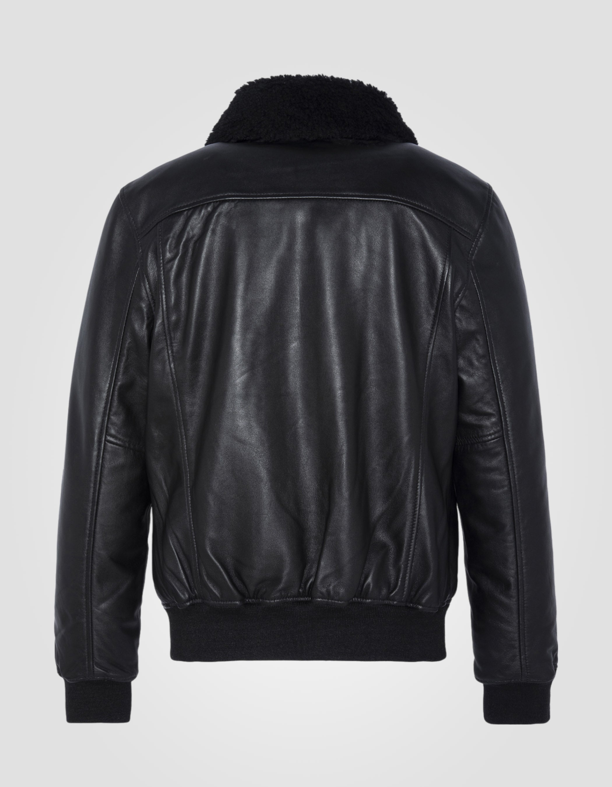 Schwarze lässige Jacke mit Schafkragen, Lammleder-8