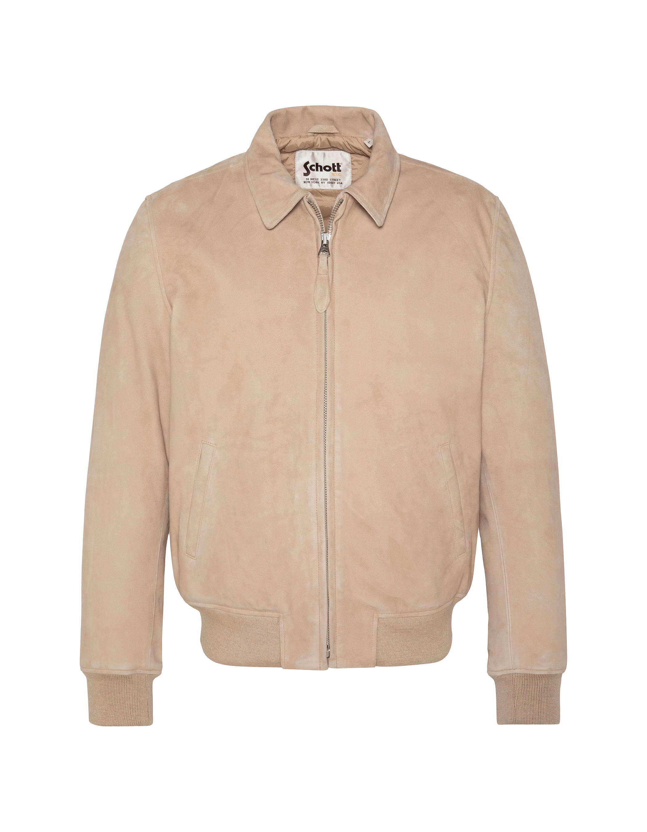 Blouson casual beige, cuir de chèvre velours-1