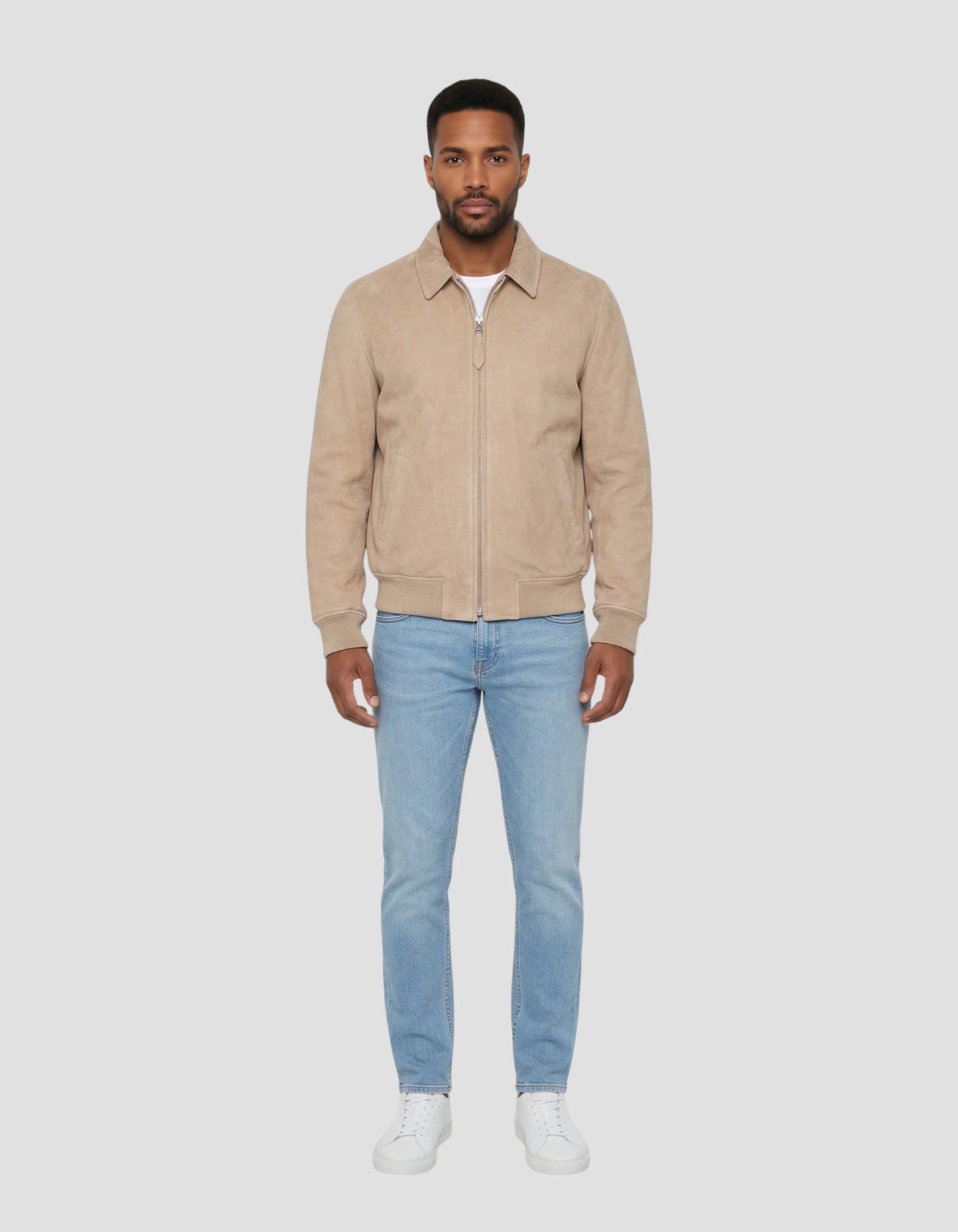 Casual beige jacket, leather goat suede
