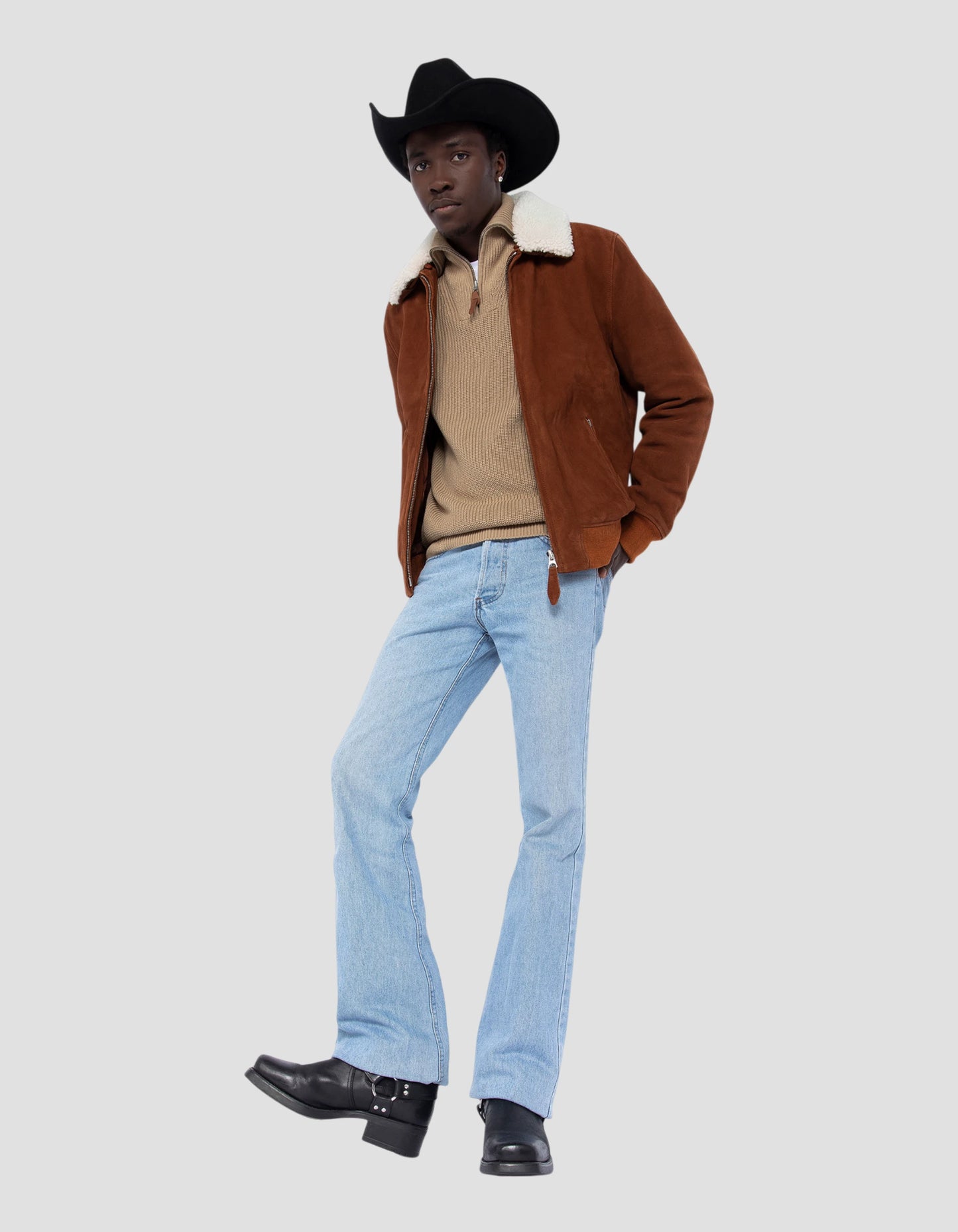 Giacca casual ruggine con collare di pecora, pelle di capra