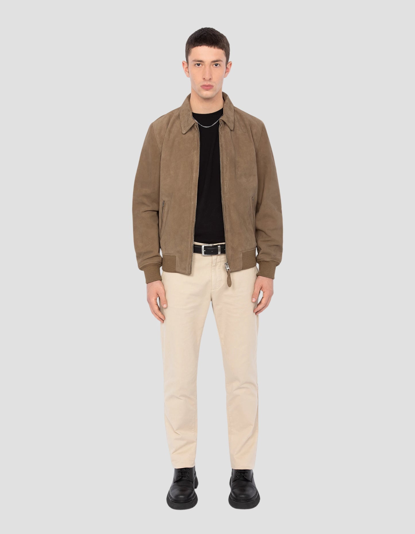 Chaqueta casual de color beige oscuro, cuero de cabra