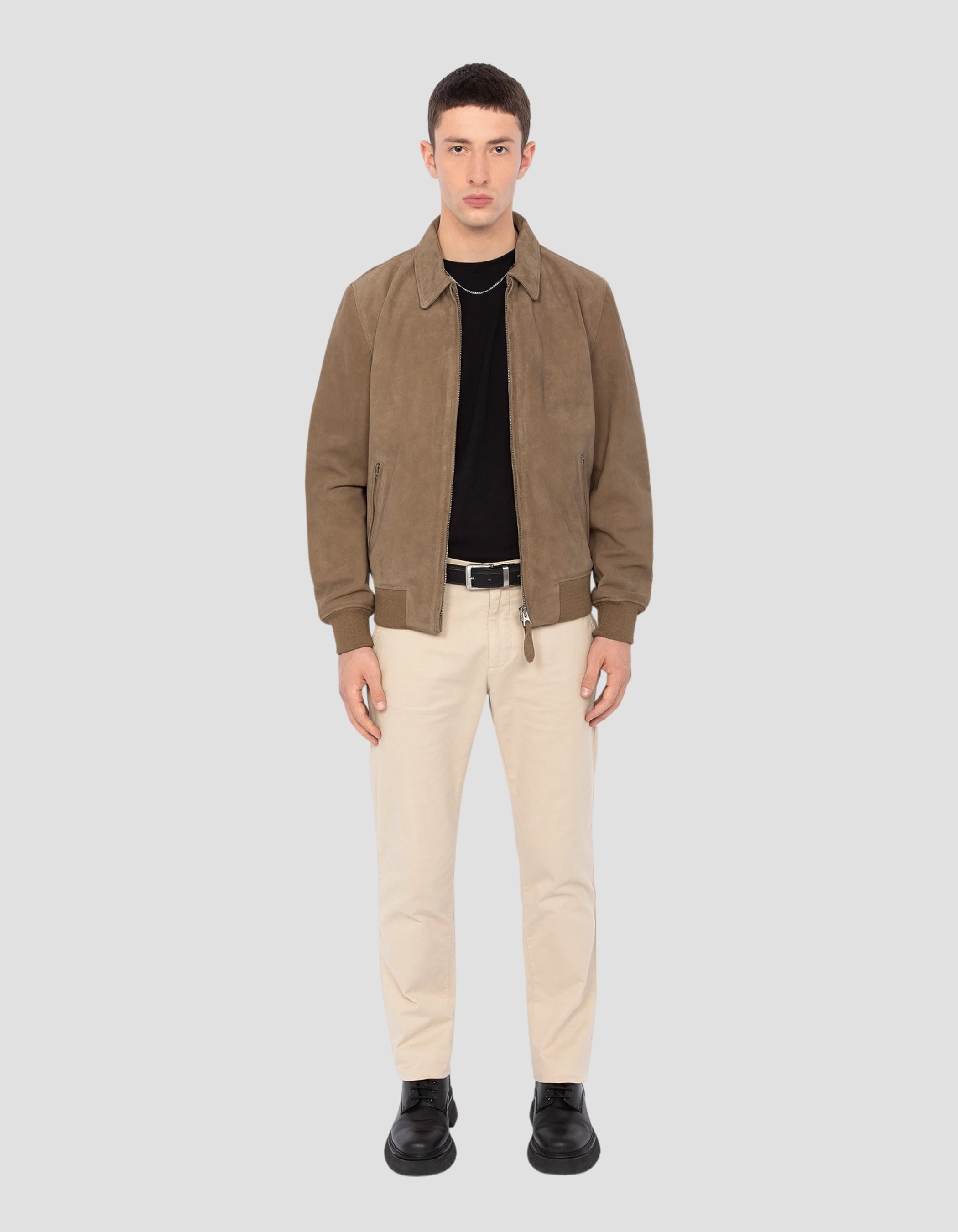 Chaqueta casual de color beige oscuro, cuero de cabra-1