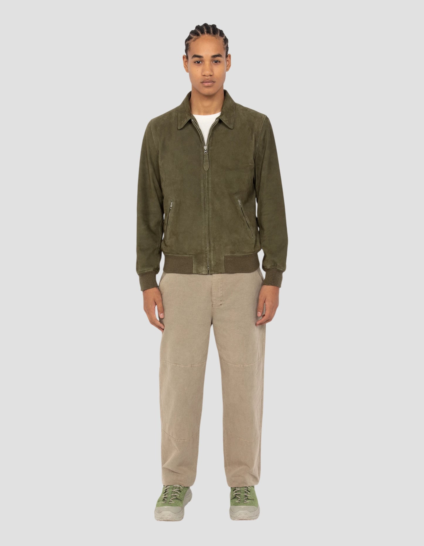 Chaqueta casual de color caqui, cuero de cabra