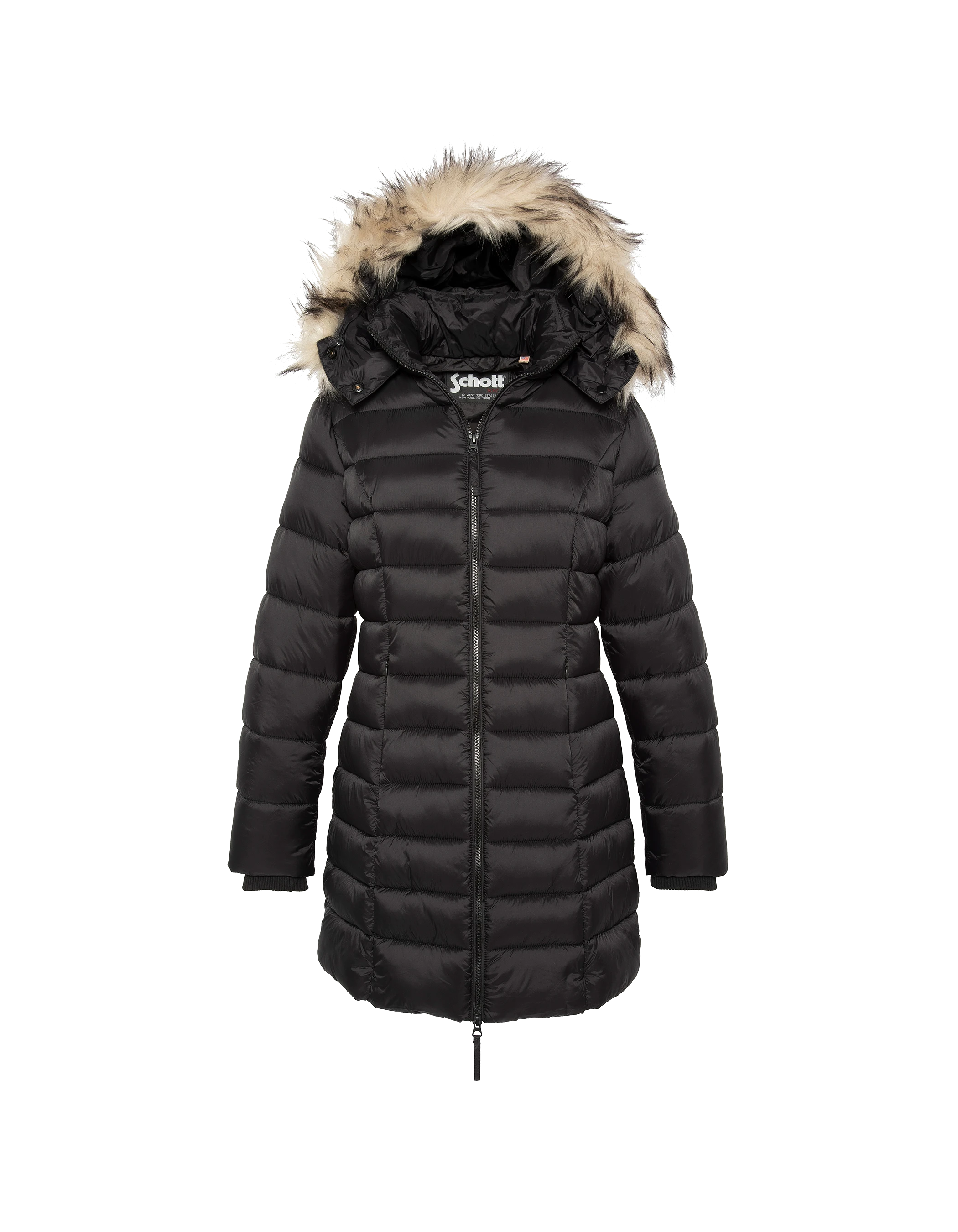 Chaqueta negra con cuello de piel sintética extraíble-2