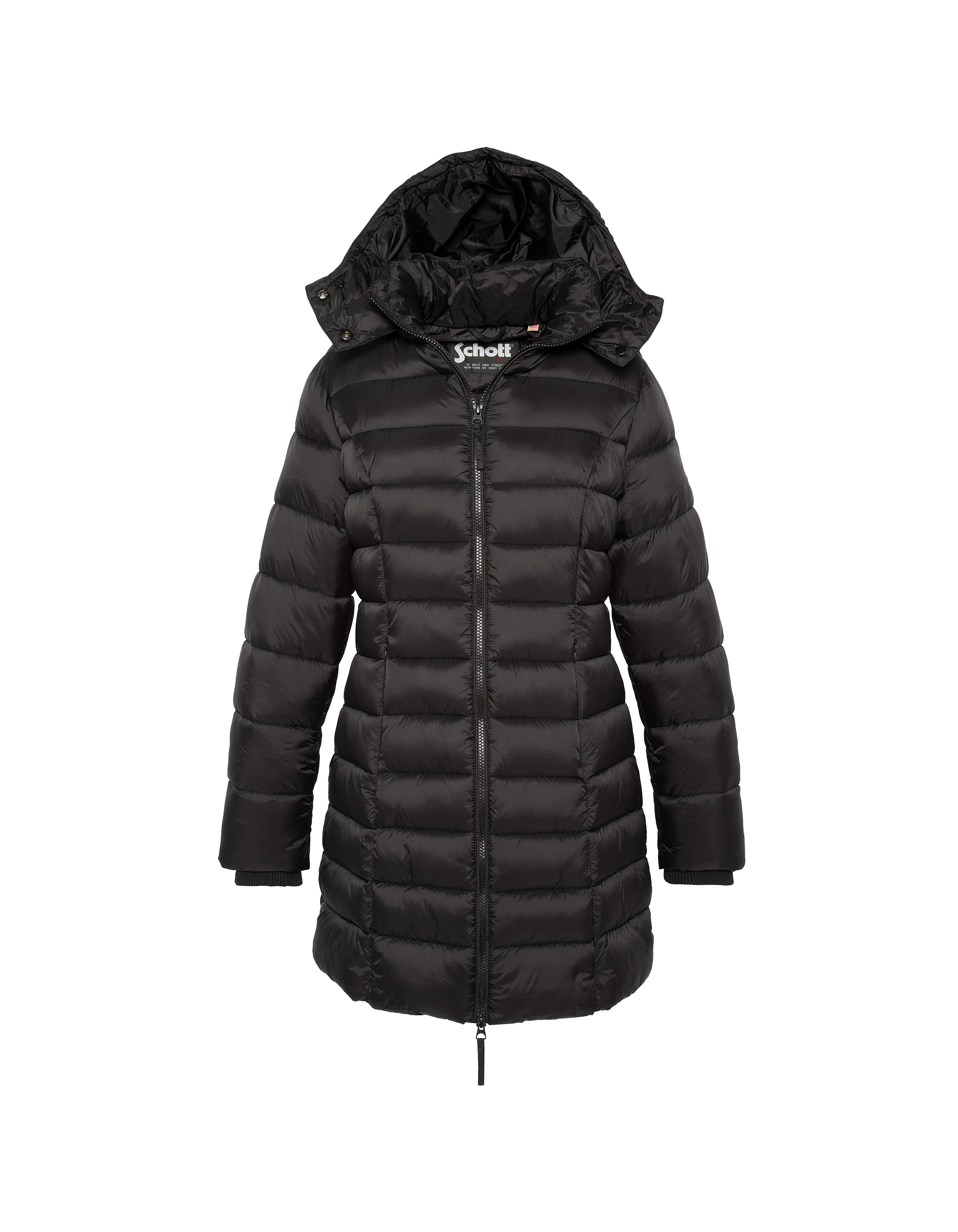 Chaqueta negra con cuello de piel sintética extraíble-5