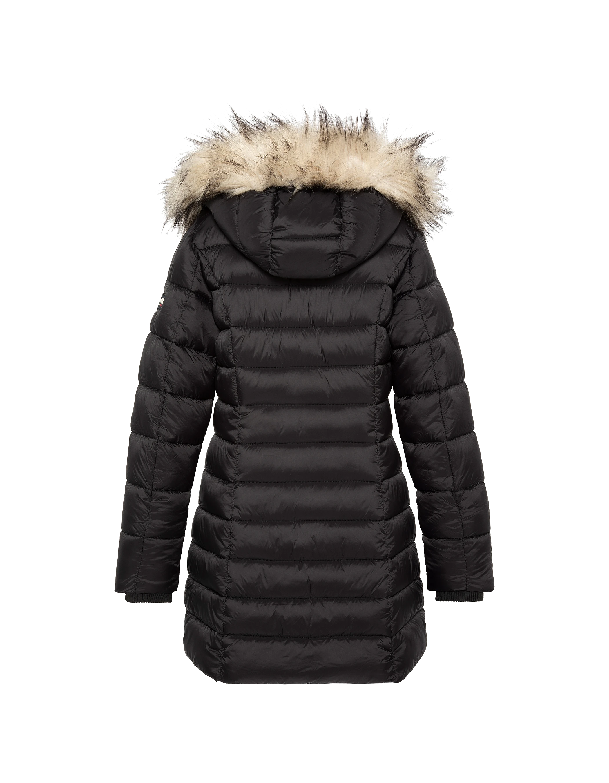 Chaqueta negra con cuello de piel sintética extraíble-8