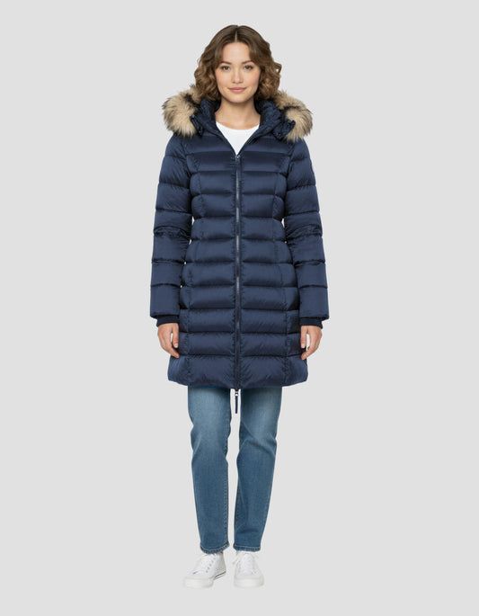 Doudoune bleu marine avec col en fausse fourrure amovible