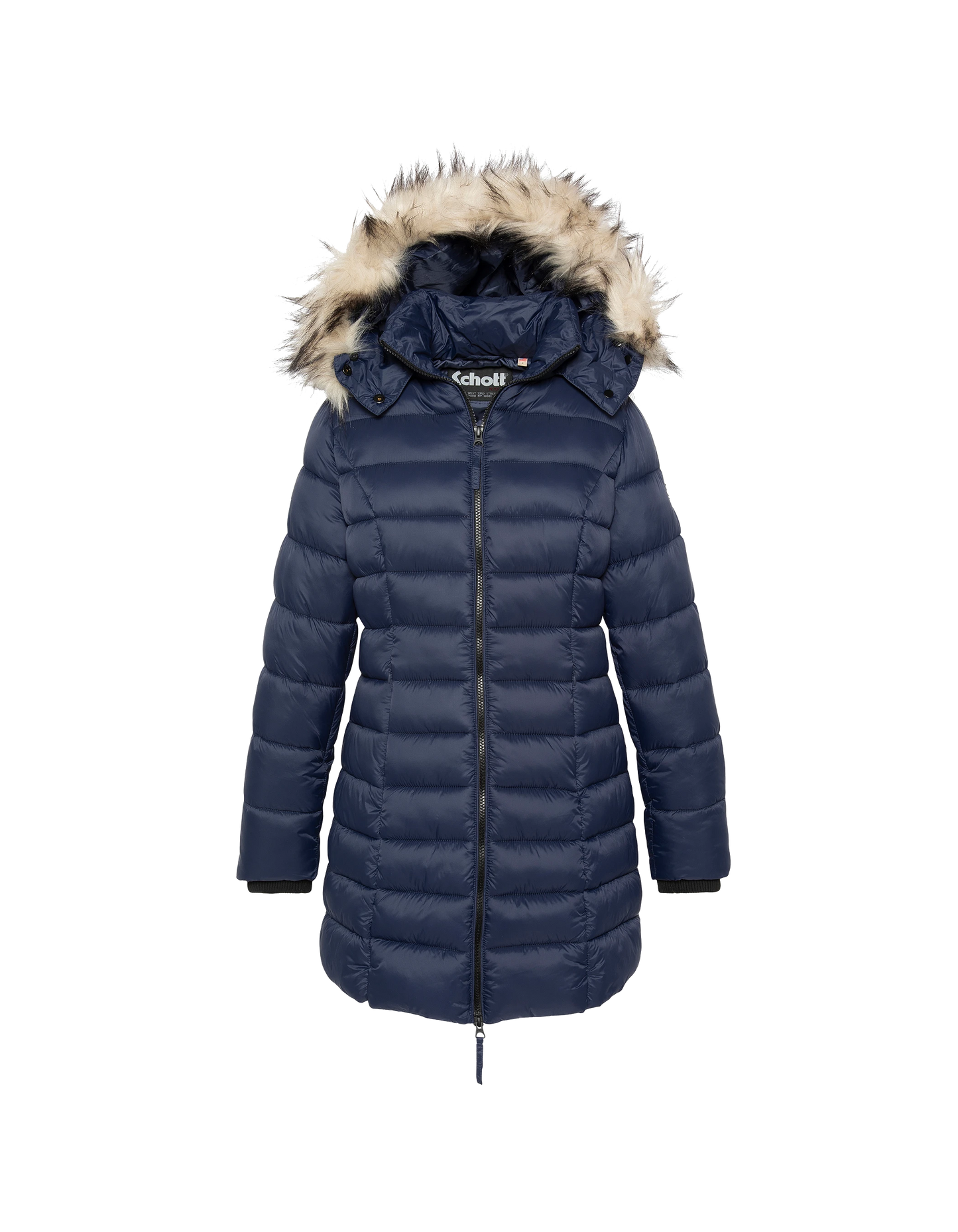 Chaqueta azul marino con cuello de piel sintética extraíble