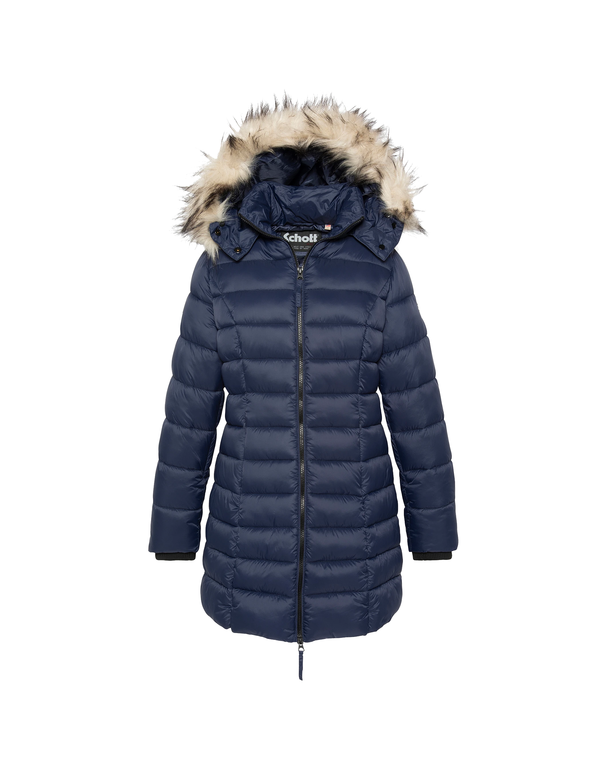 Chaqueta azul marino con cuello de piel sintética extraíble-2