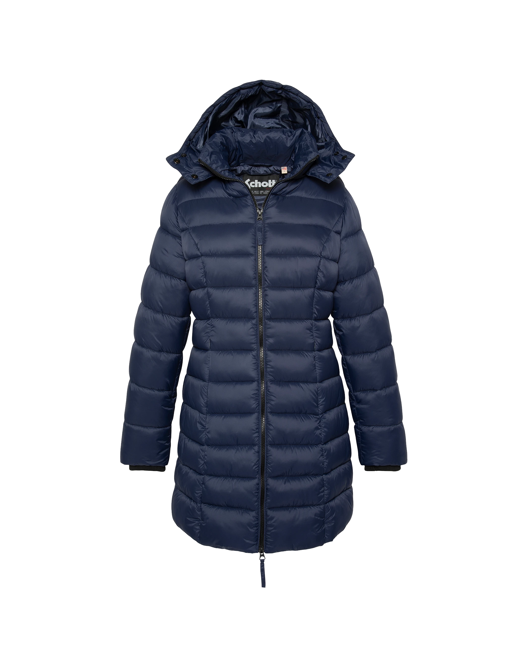 Chaqueta azul marino con cuello de piel sintética extraíble-5