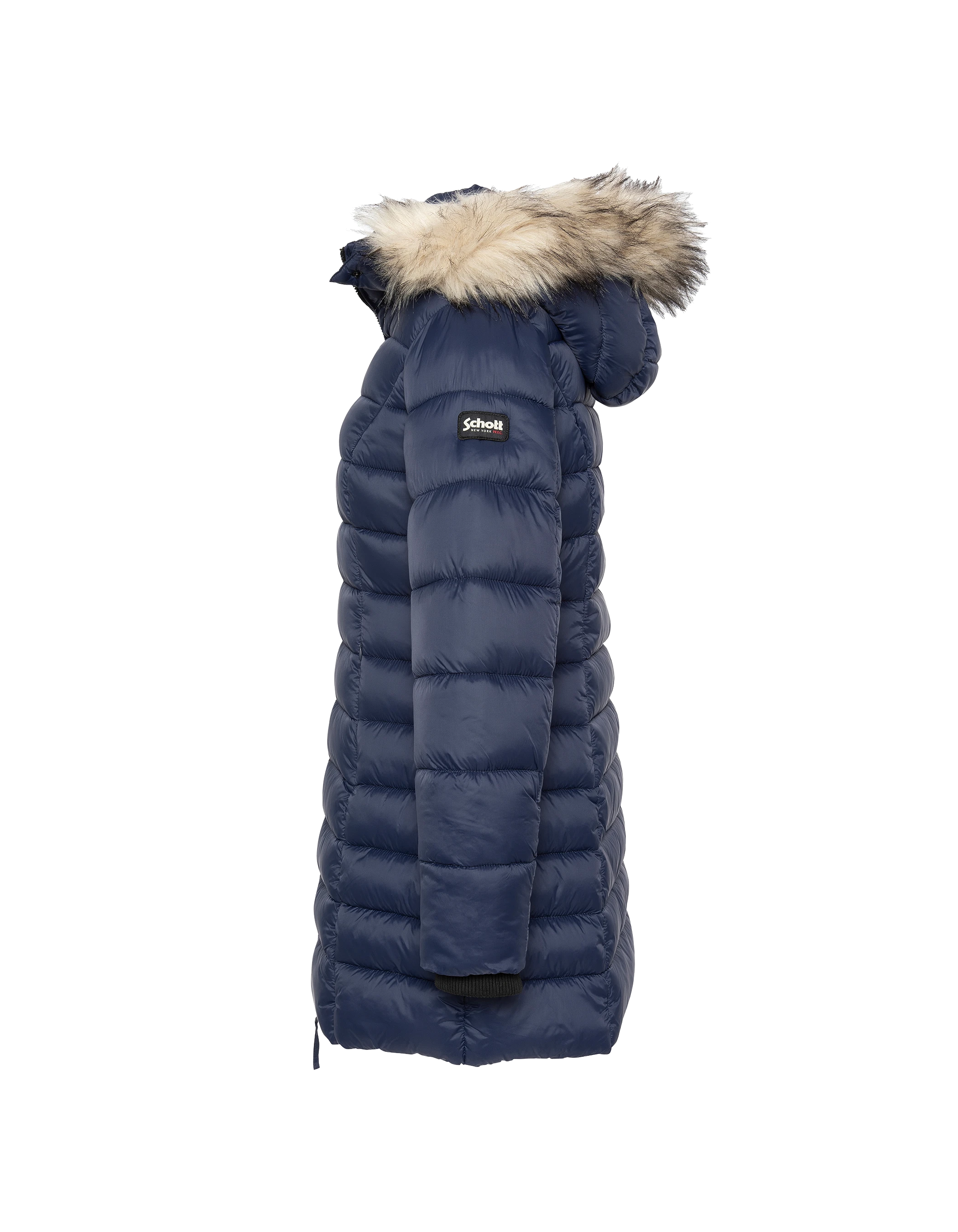 Chaqueta azul marino con cuello de piel sintética extraíble-7