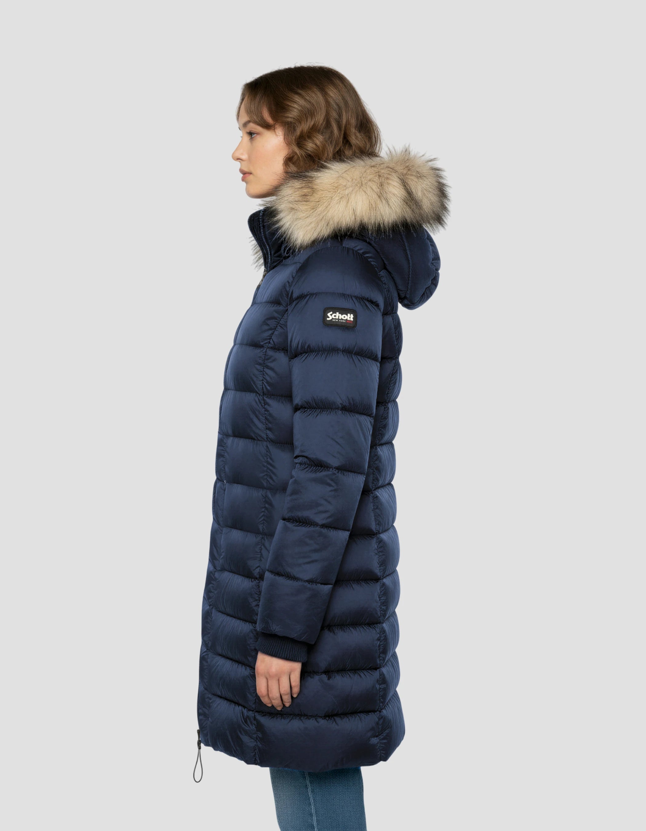 Chaqueta azul marino con cuello de piel sintética extraíble-3