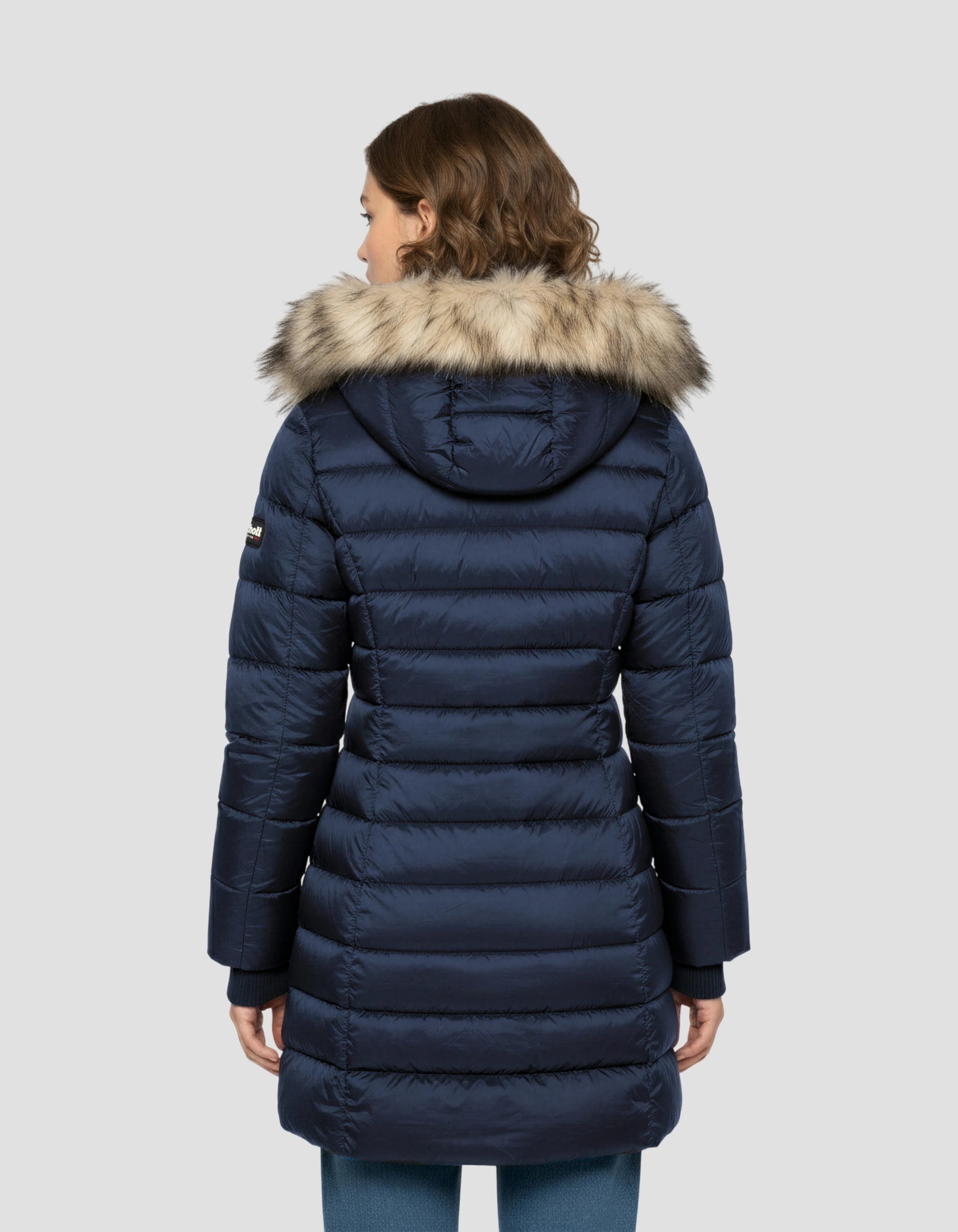 Chaqueta azul marino con cuello de piel sintética extraíble-4