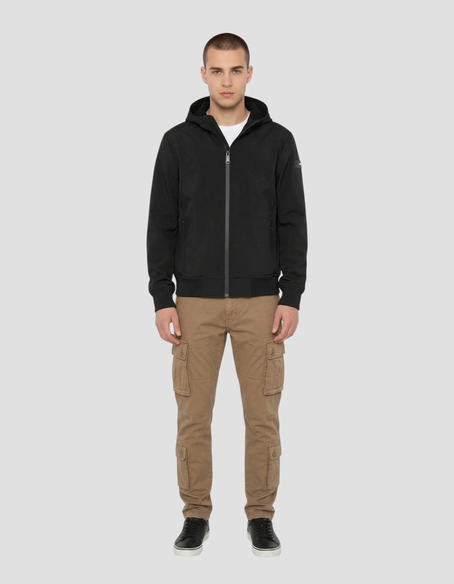 Black technical jacket with hood