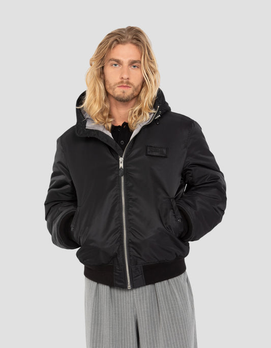 Black bomber washed with recycled nylon