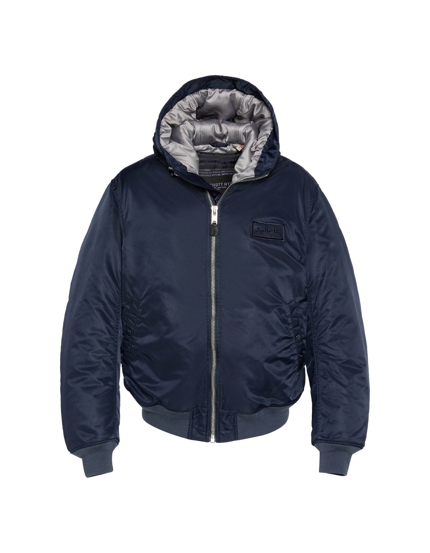 Dunkler dunkelblauer Bomber mit recycelter Nylonhaube gewaschen