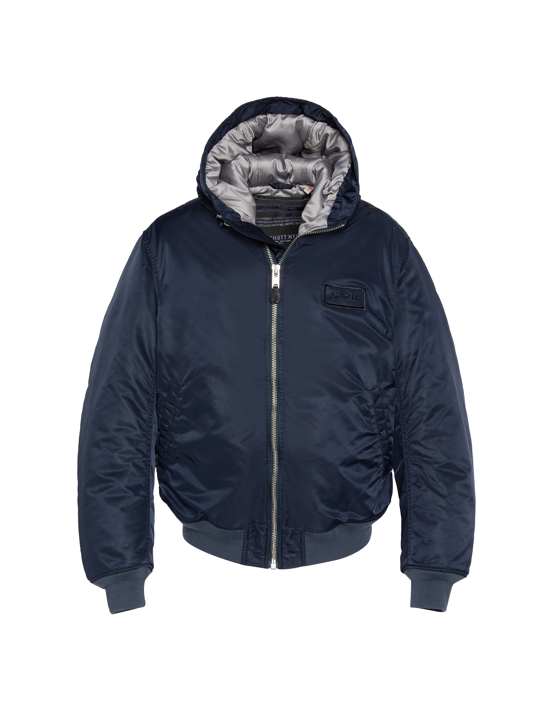 Dunkler dunkelblauer Bomber mit recycelter Nylonhaube gewaschen-2