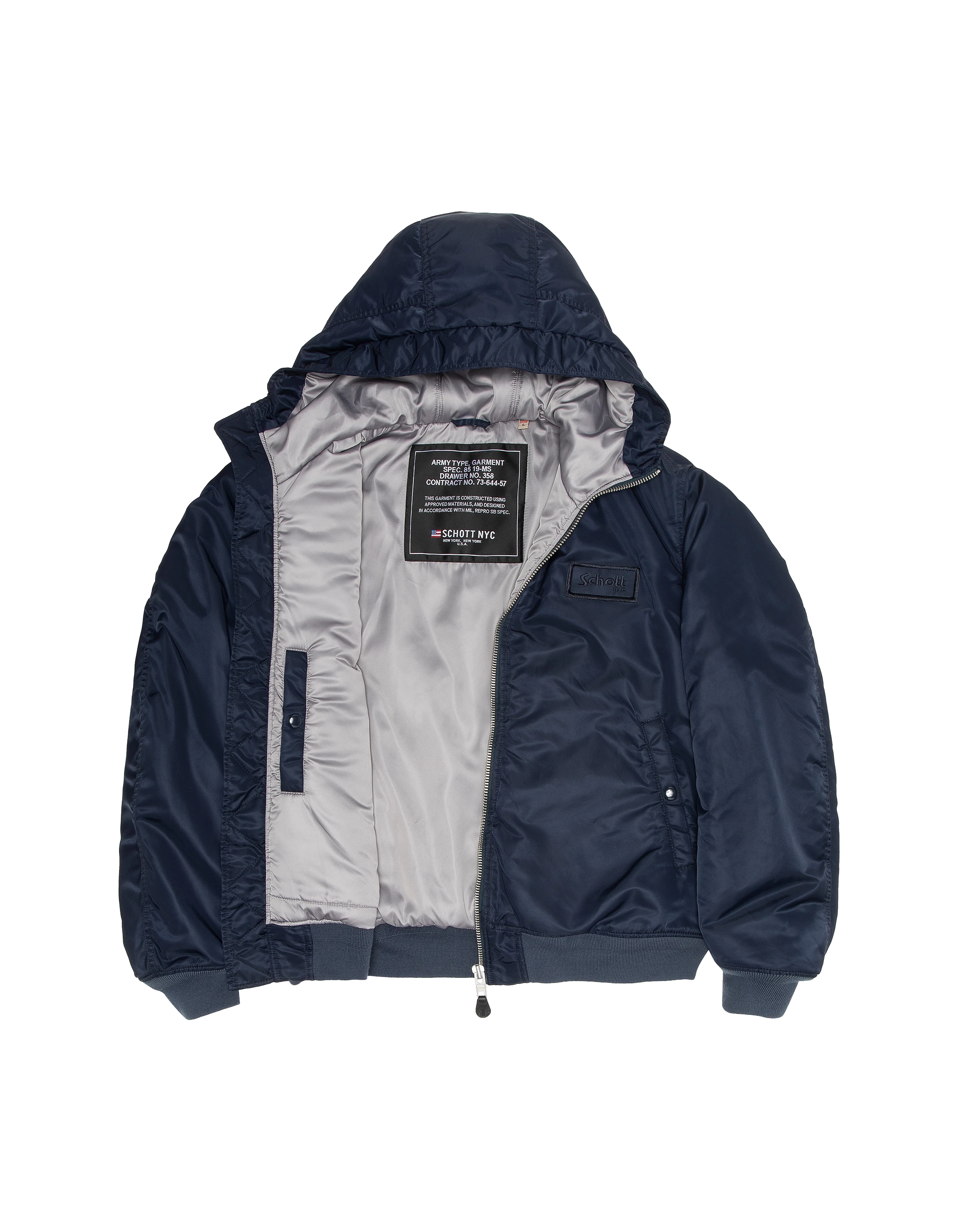 Dunkler dunkelblauer Bomber mit recycelter Nylonhaube gewaschen-7