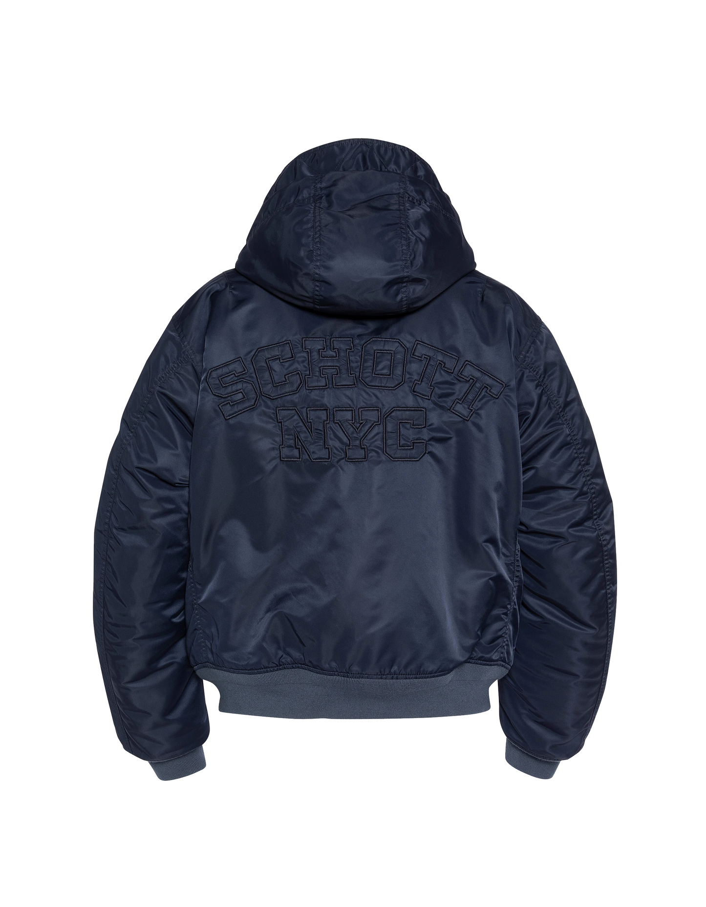 Dunkler dunkelblauer Bomber mit recycelter Nylonhaube gewaschen