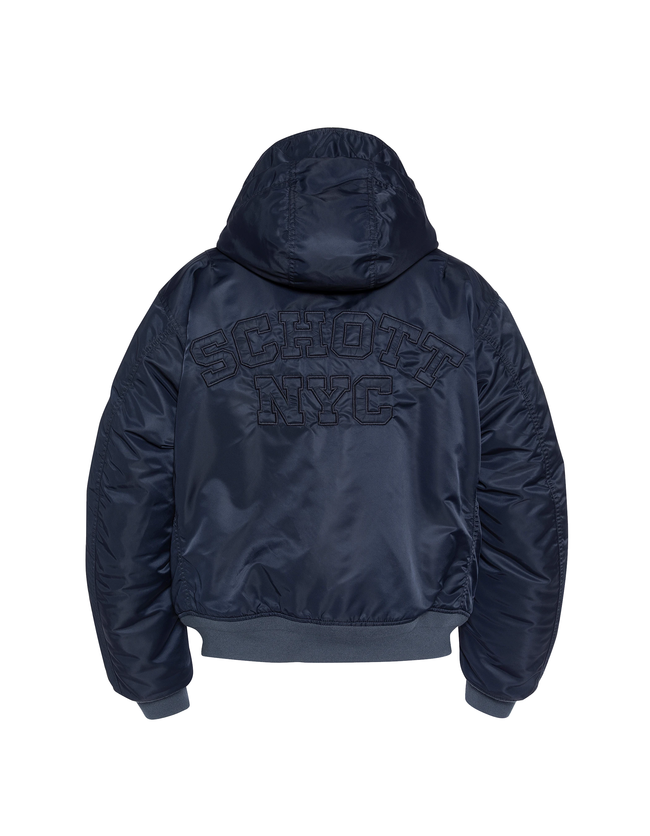 Dunkler dunkelblauer Bomber mit recycelter Nylonhaube gewaschen-8