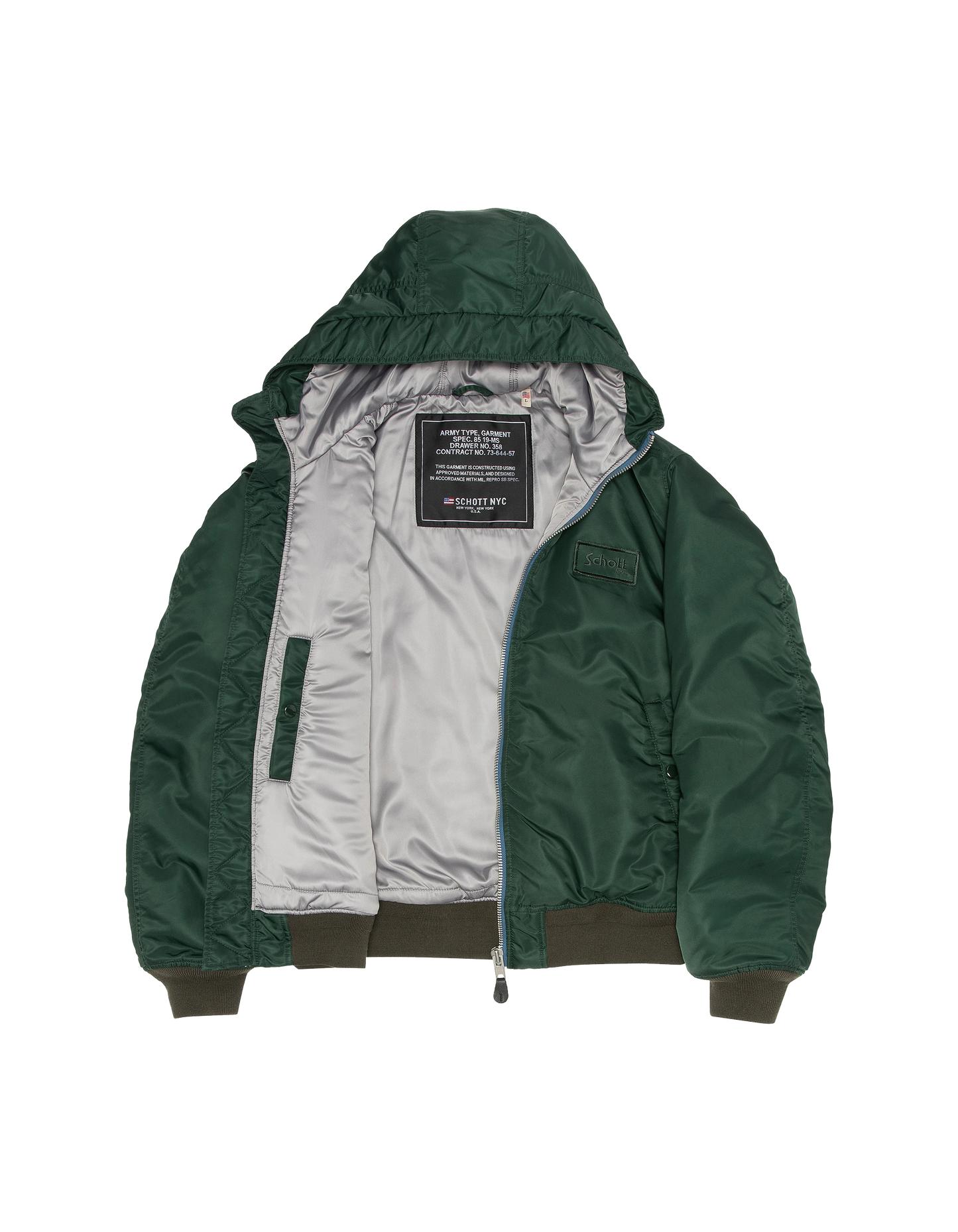 Waldgrüner Bomber mit recyceltem Nylonhaube gewaschen