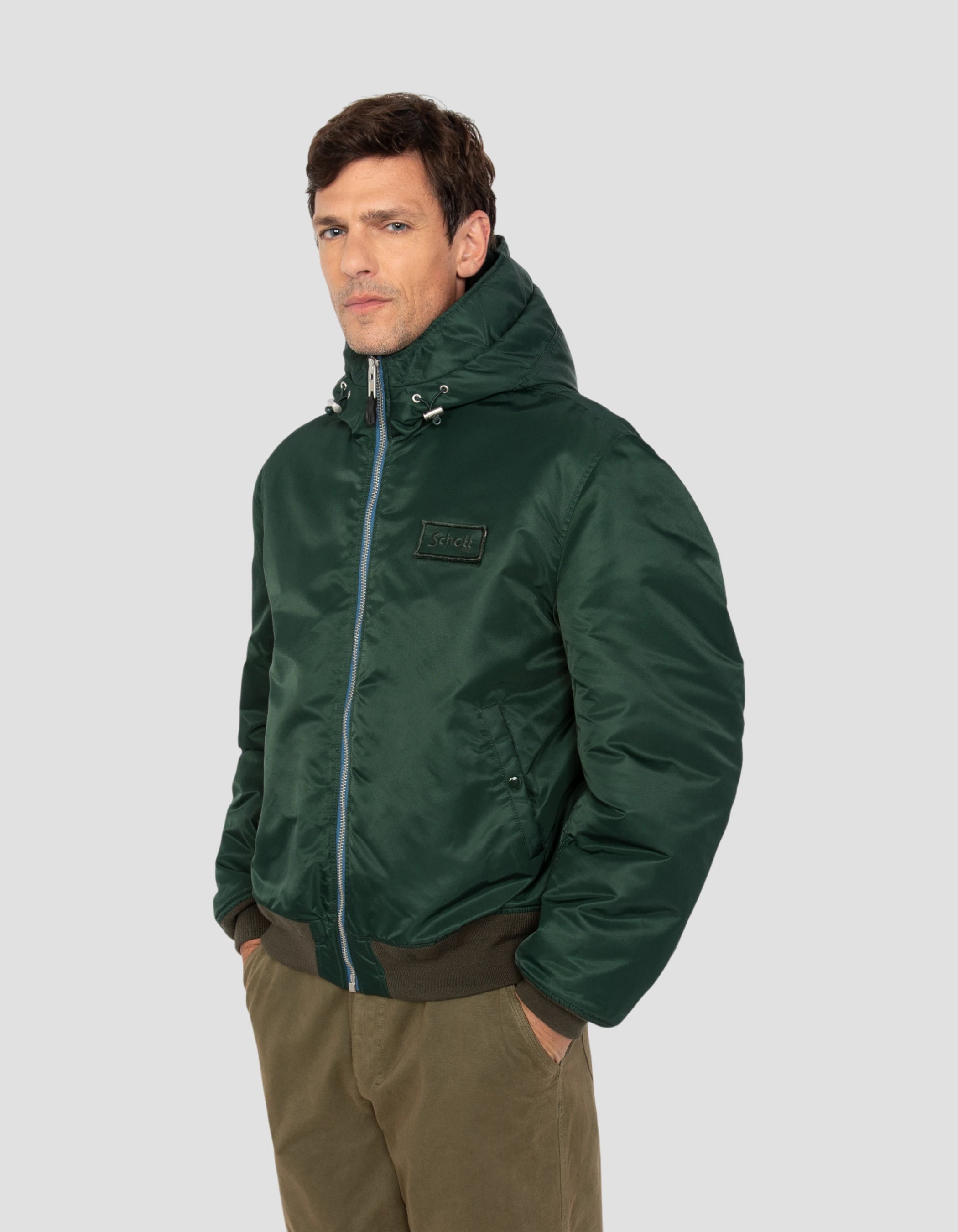 Waldgrüner Bomber mit recyceltem Nylonhaube gewaschen-4