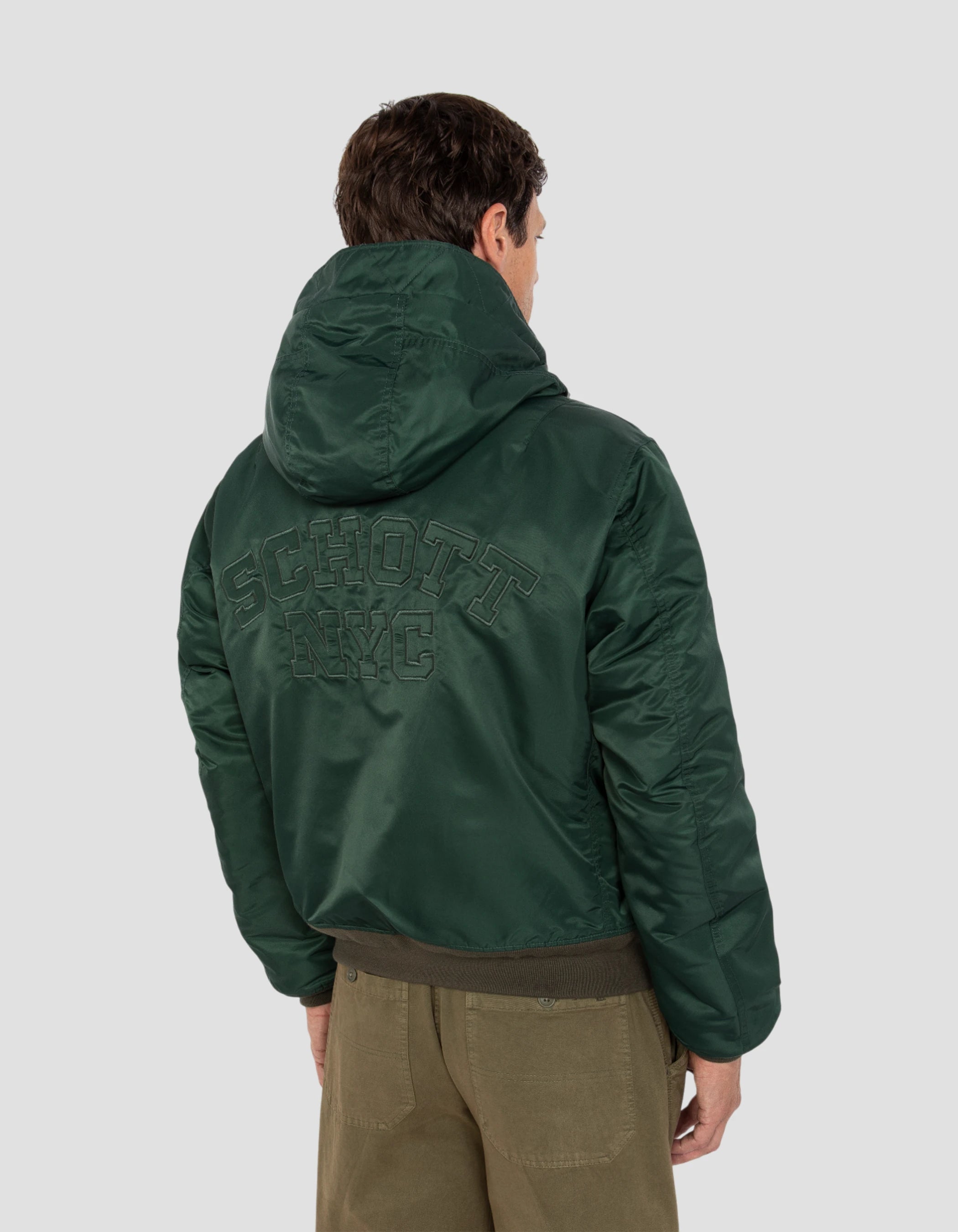 Waldgrüner Bomber mit recyceltem Nylonhaube gewaschen-6