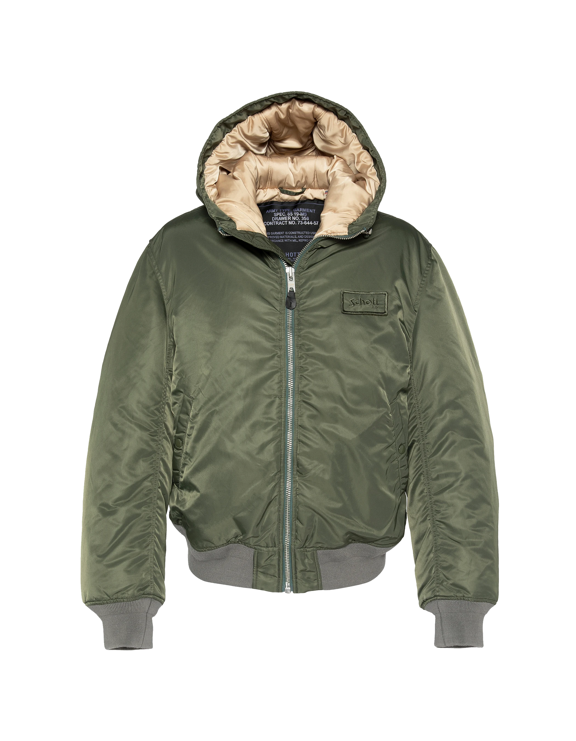 Washed green bomber in recycled nylon hood - ma1guardrs | Schott NYC®