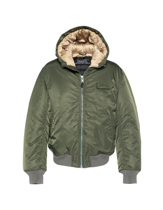 Bombardiere verde lavato in nylon riciclato