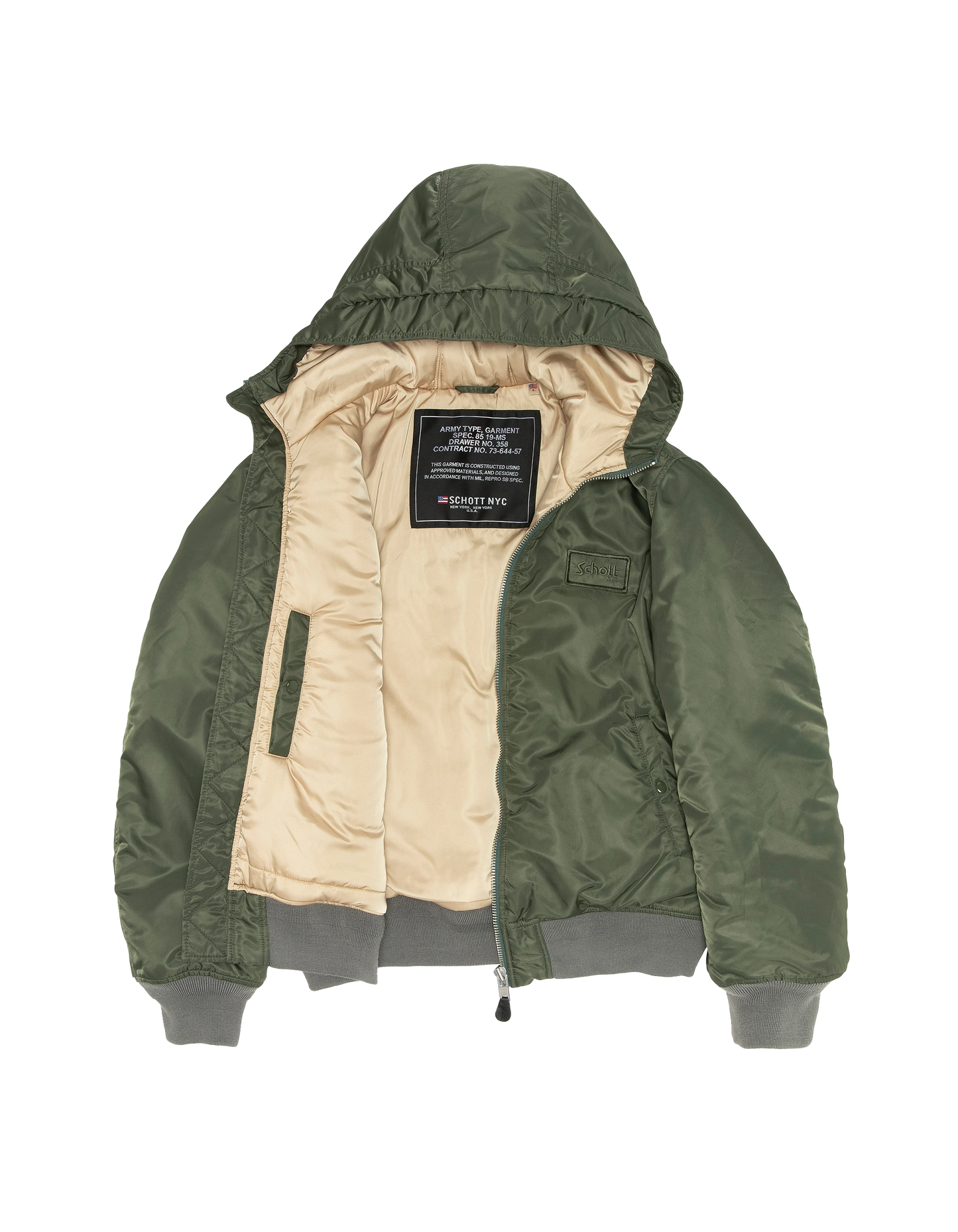 Washed green bomber in recycled nylon