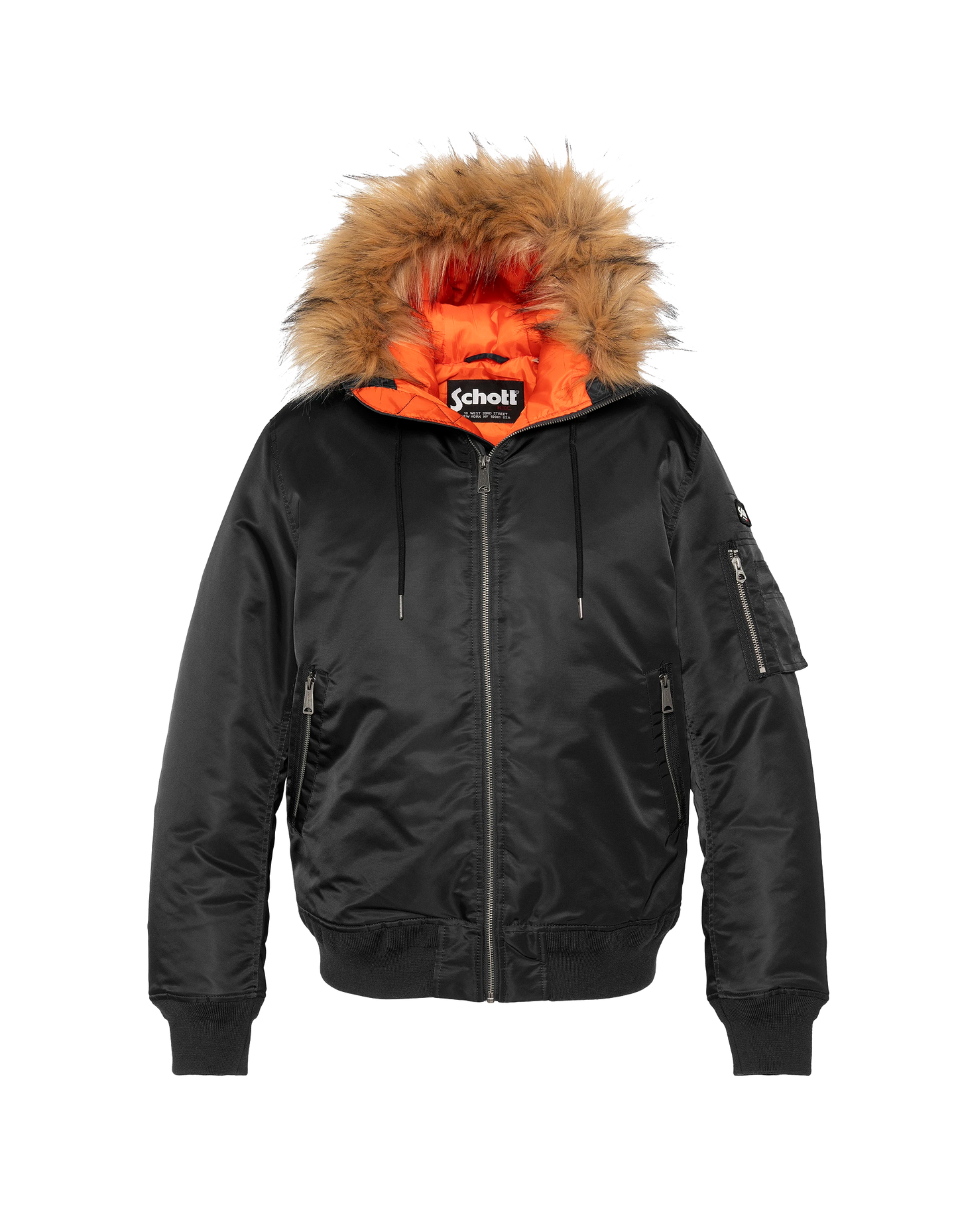 Schwarzer Bomber mit Kunstpelzhaube