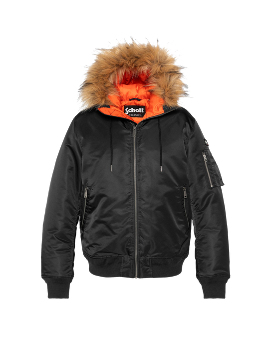 HOOD HOOD カモパンツ Khaki bomber with faux fur hood - MA25 | Schott NYC®