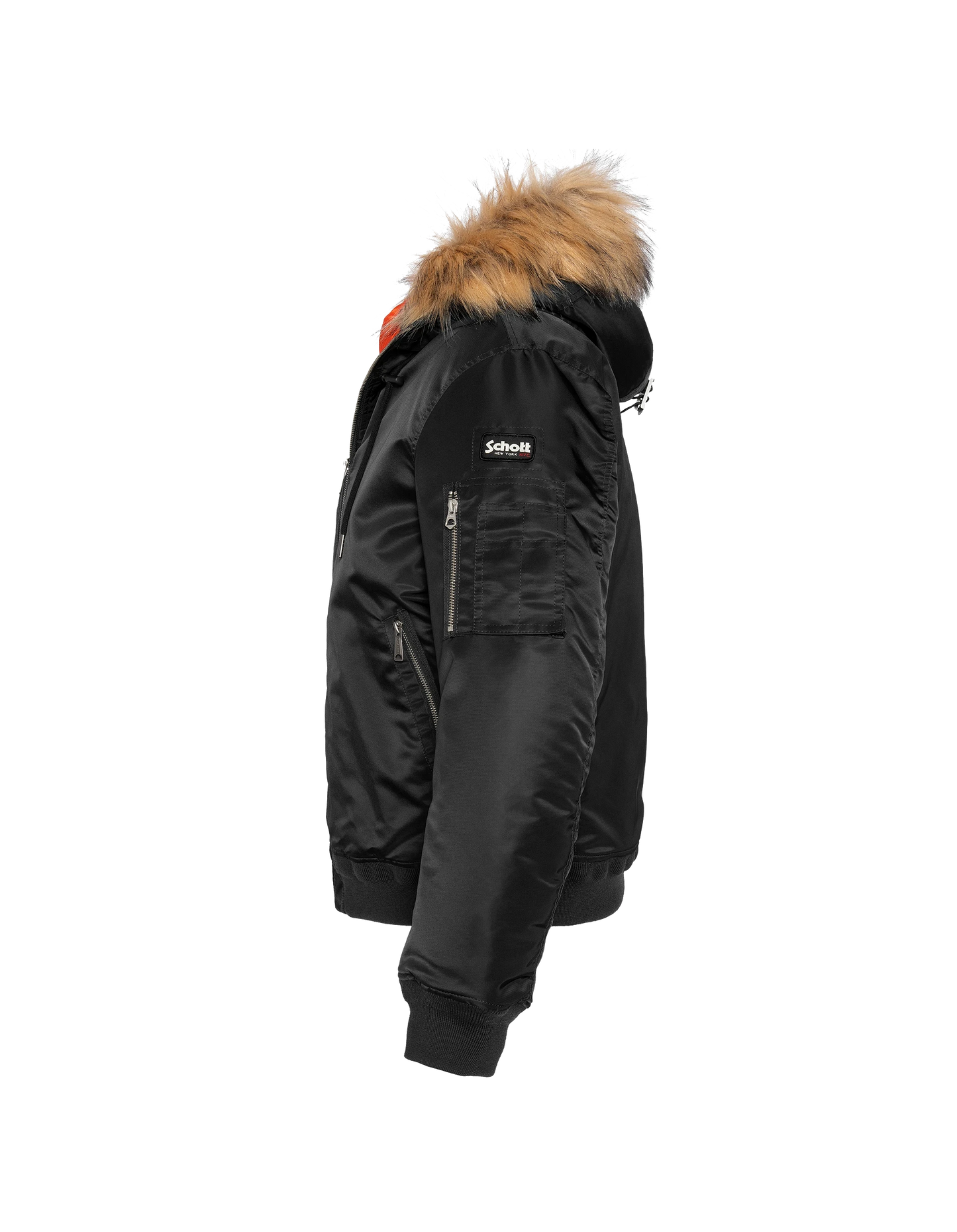 Schwarzer Bomber mit Kunstpelzhaube