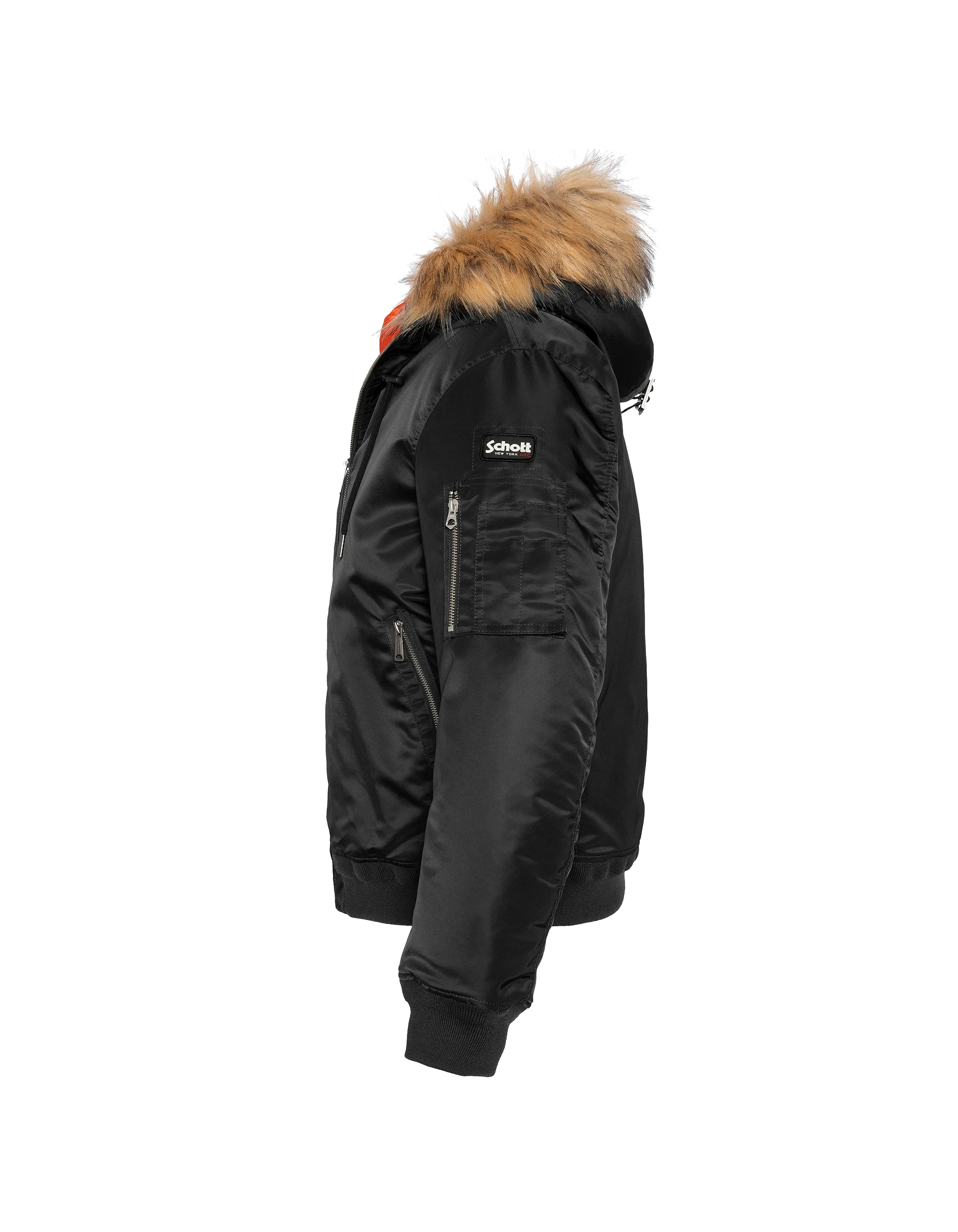 Schwarzer Bomber mit Kunstpelzhaube-4