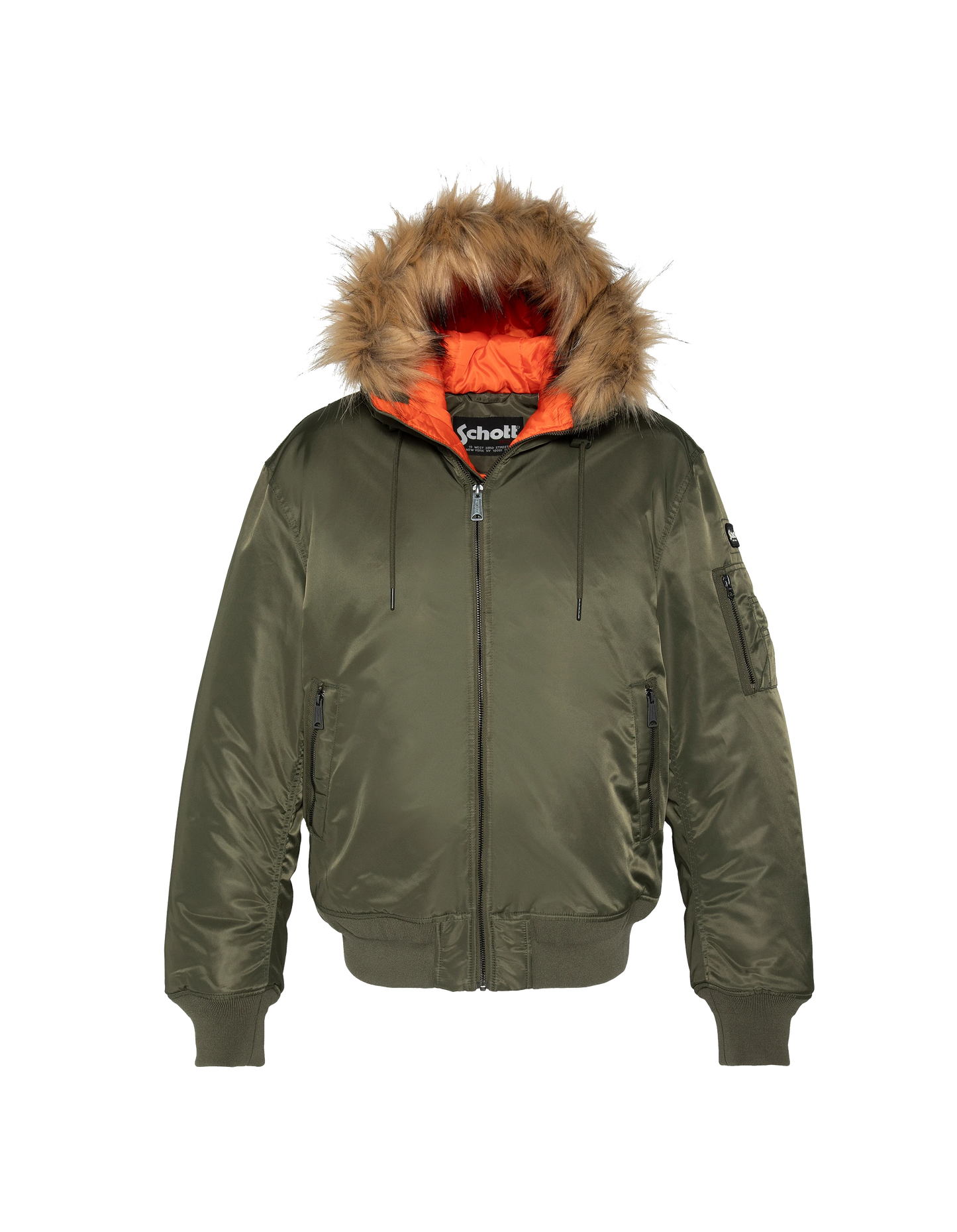 Khaki -Bomber mit Kunstpelzhaube