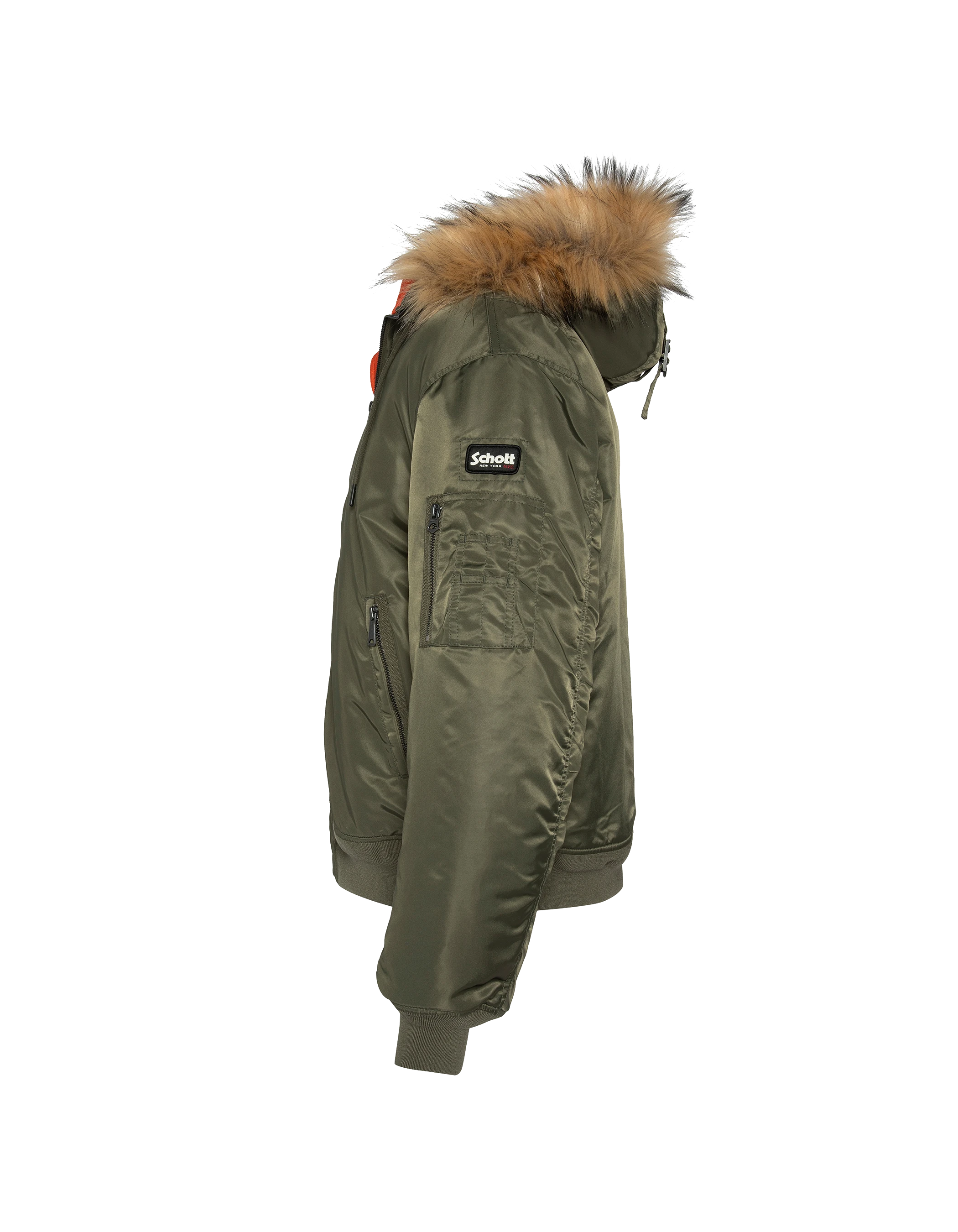 Khaki -Bomber mit Kunstpelzhaube-6