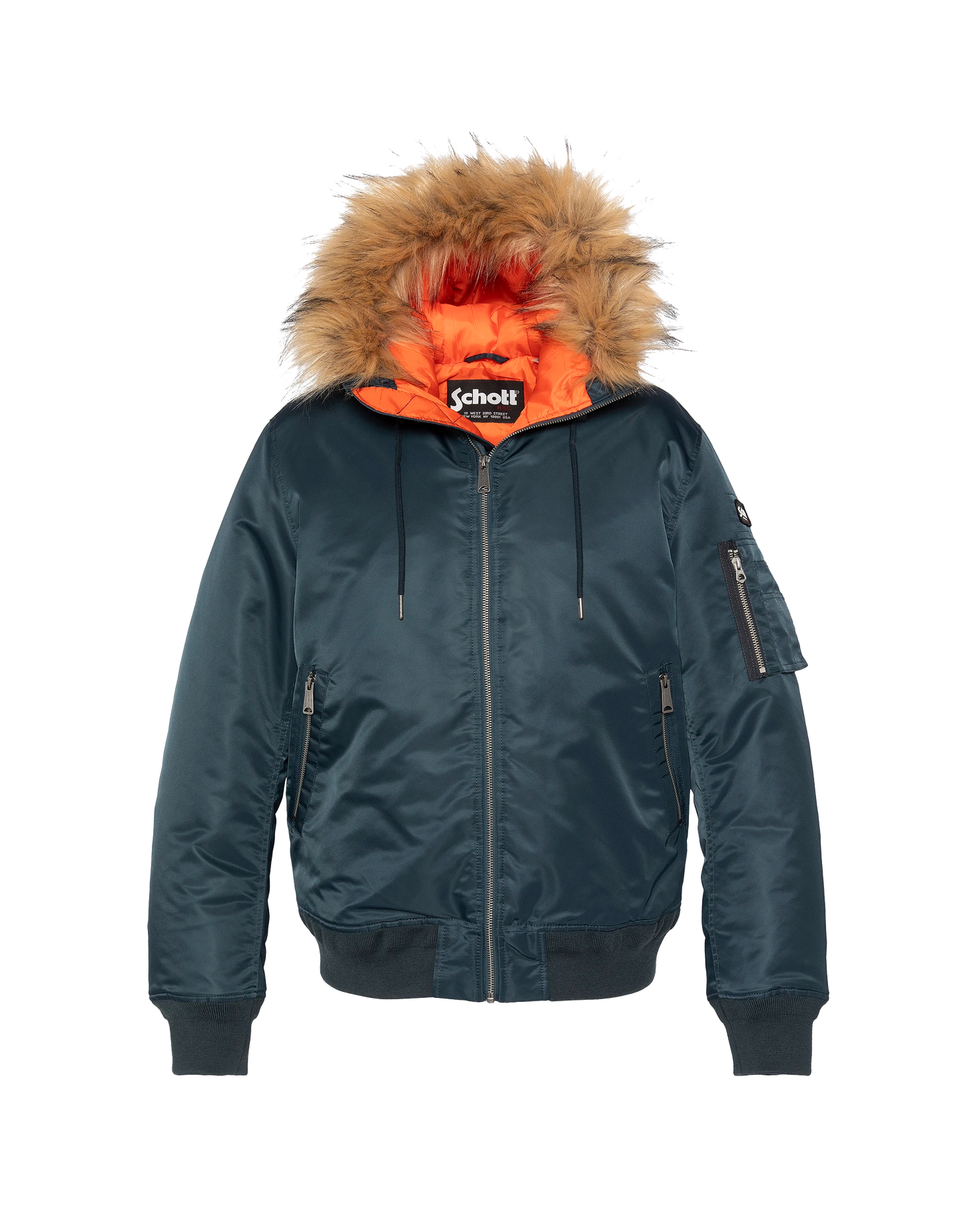 Marineblauer Bomber mit Kunstpelzhaube