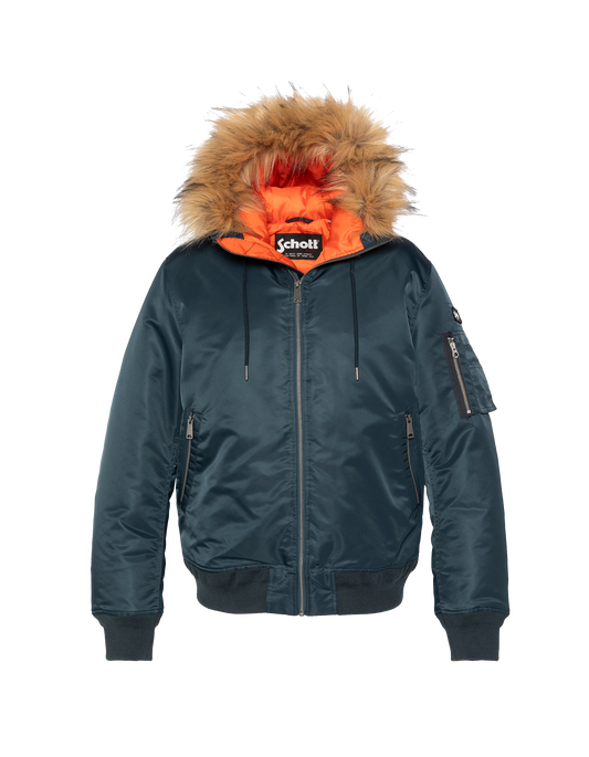 Marineblauer Bomber mit Kunstpelzhaube