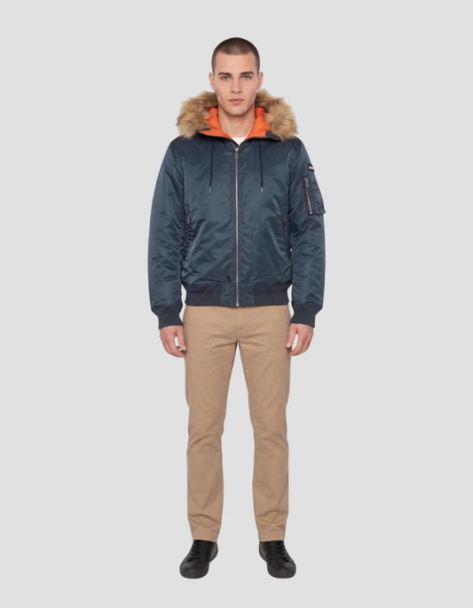 Black bomber jacket with faux fur hood - MA25 | Schott NYC®