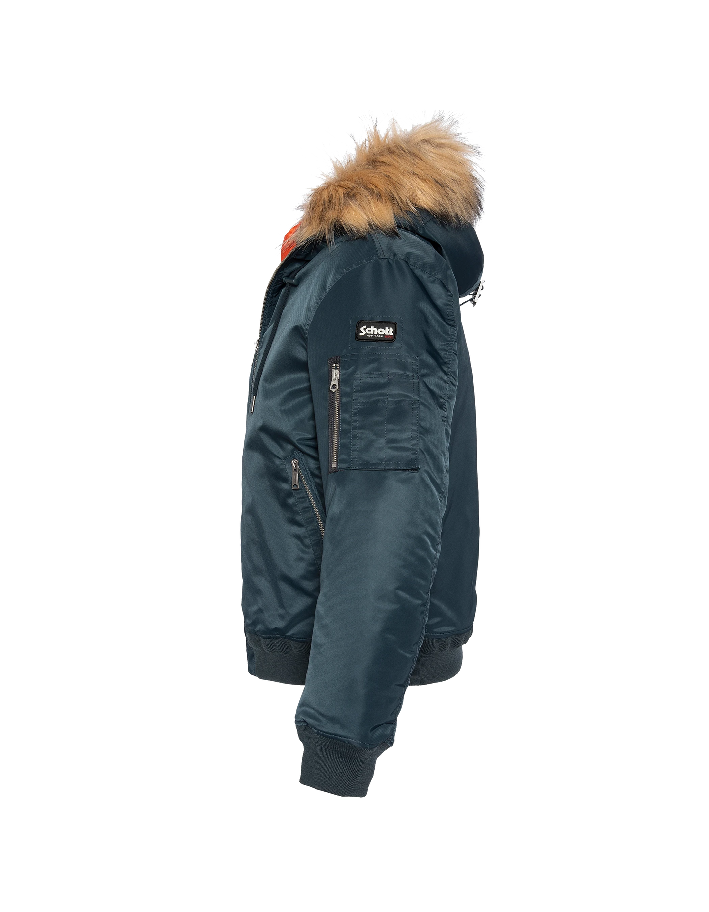 Marineblauer Bomber mit Kunstpelzhaube