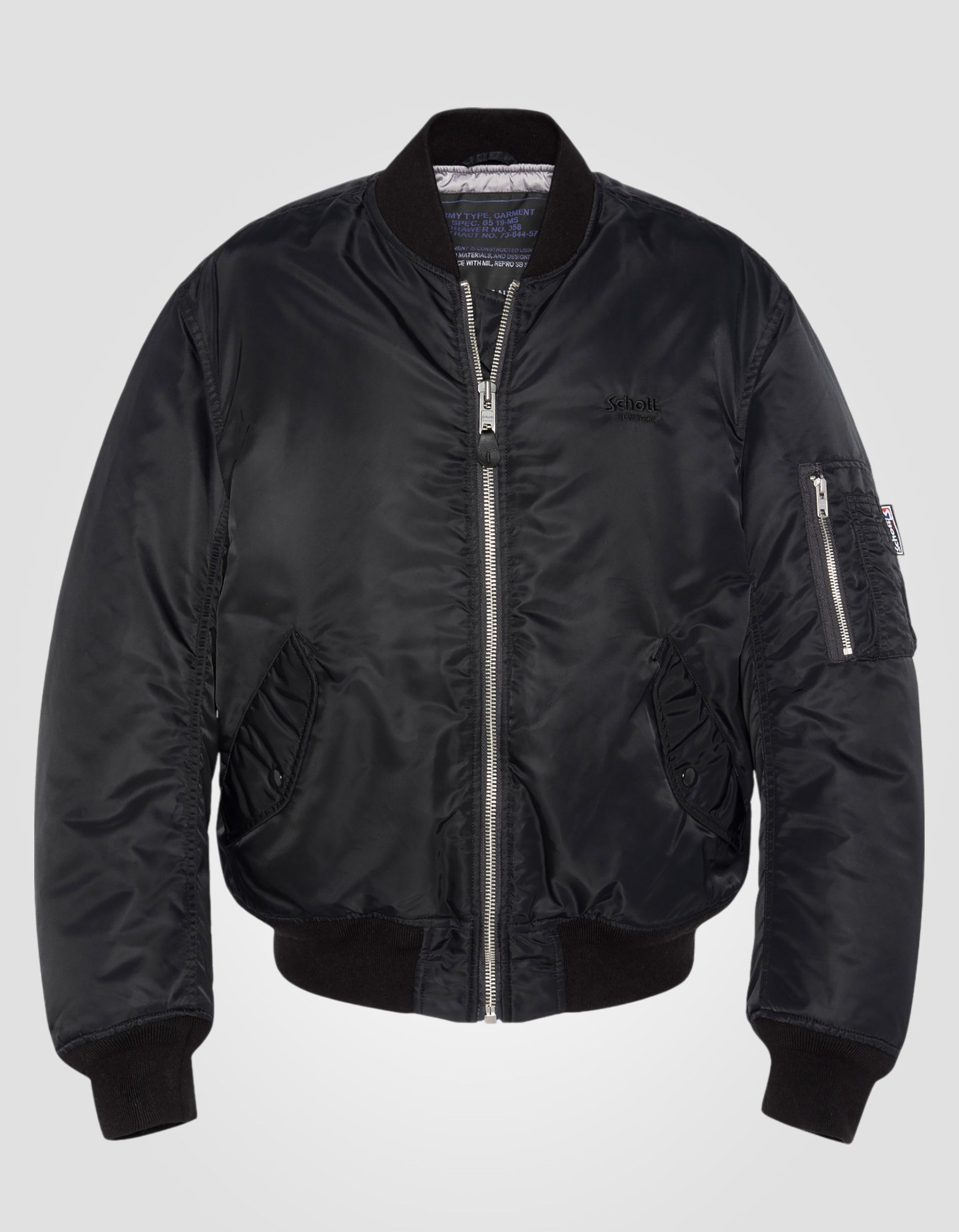 Recycled Nylon washed MA-1 black bomber jacket, comfort fit, plus