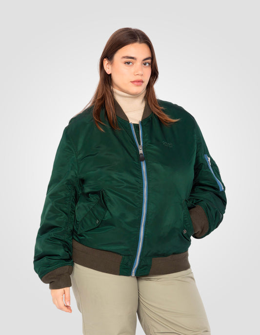 Bomber Ma-1 Washing Forest Verde in nylon riciclato, taglio del comfort, grandi dimensioni