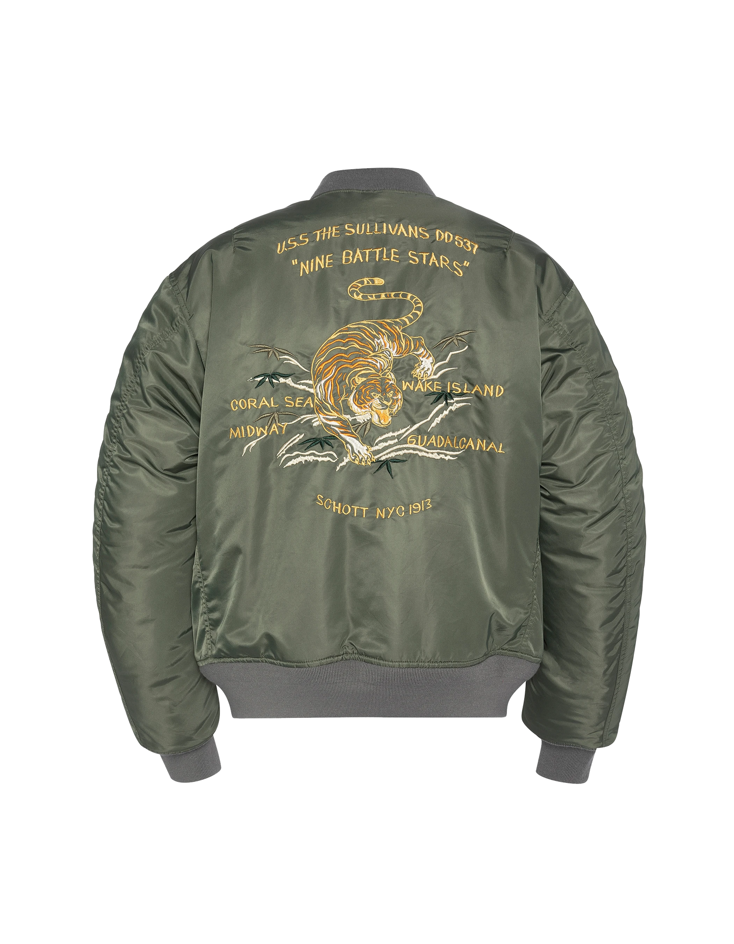 Bomber MA-1 gewaschener grüner Suka in recyceltem Nylon