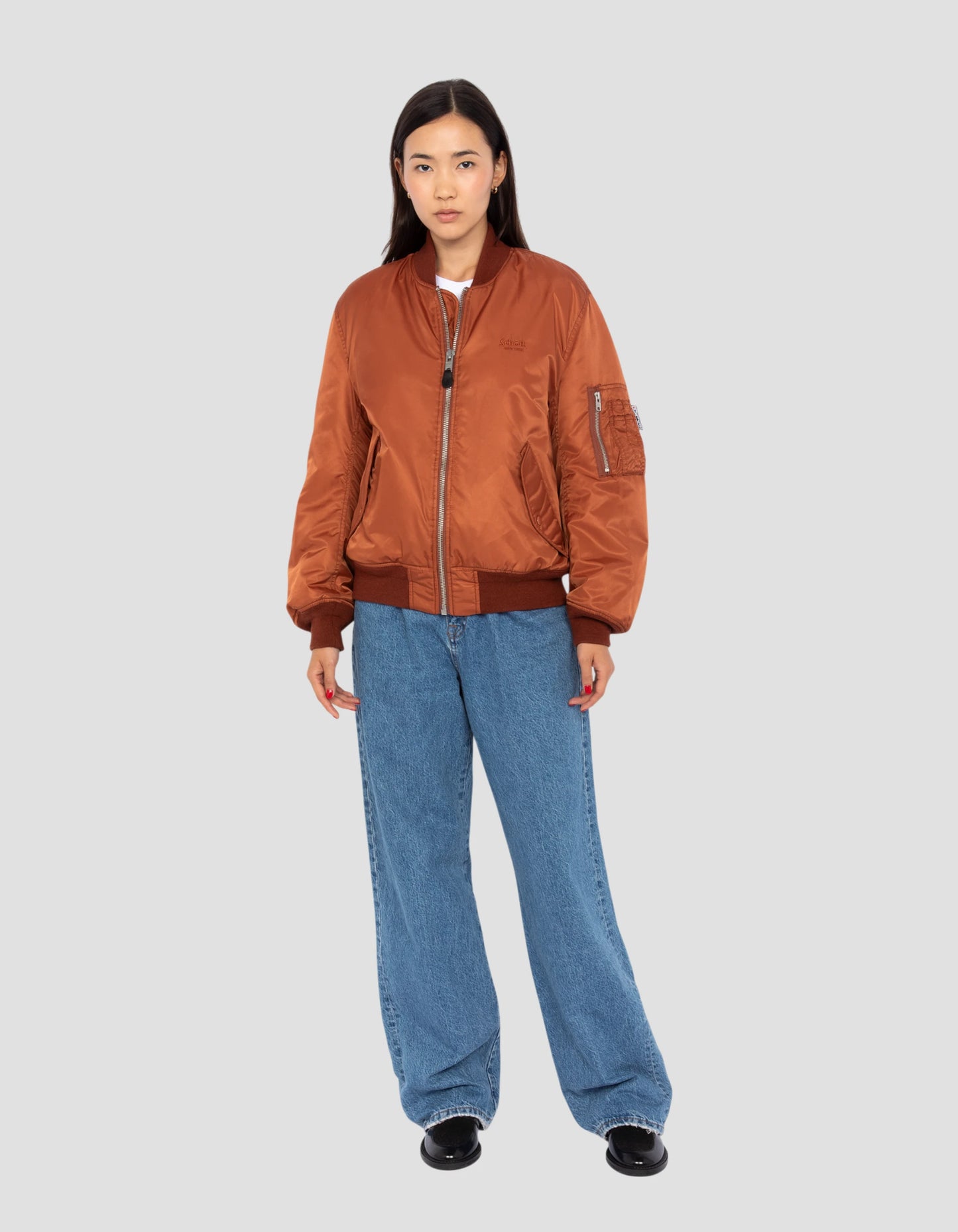 Bomber MA-1 lavato rame in nylon riciclato, taglio del comfort