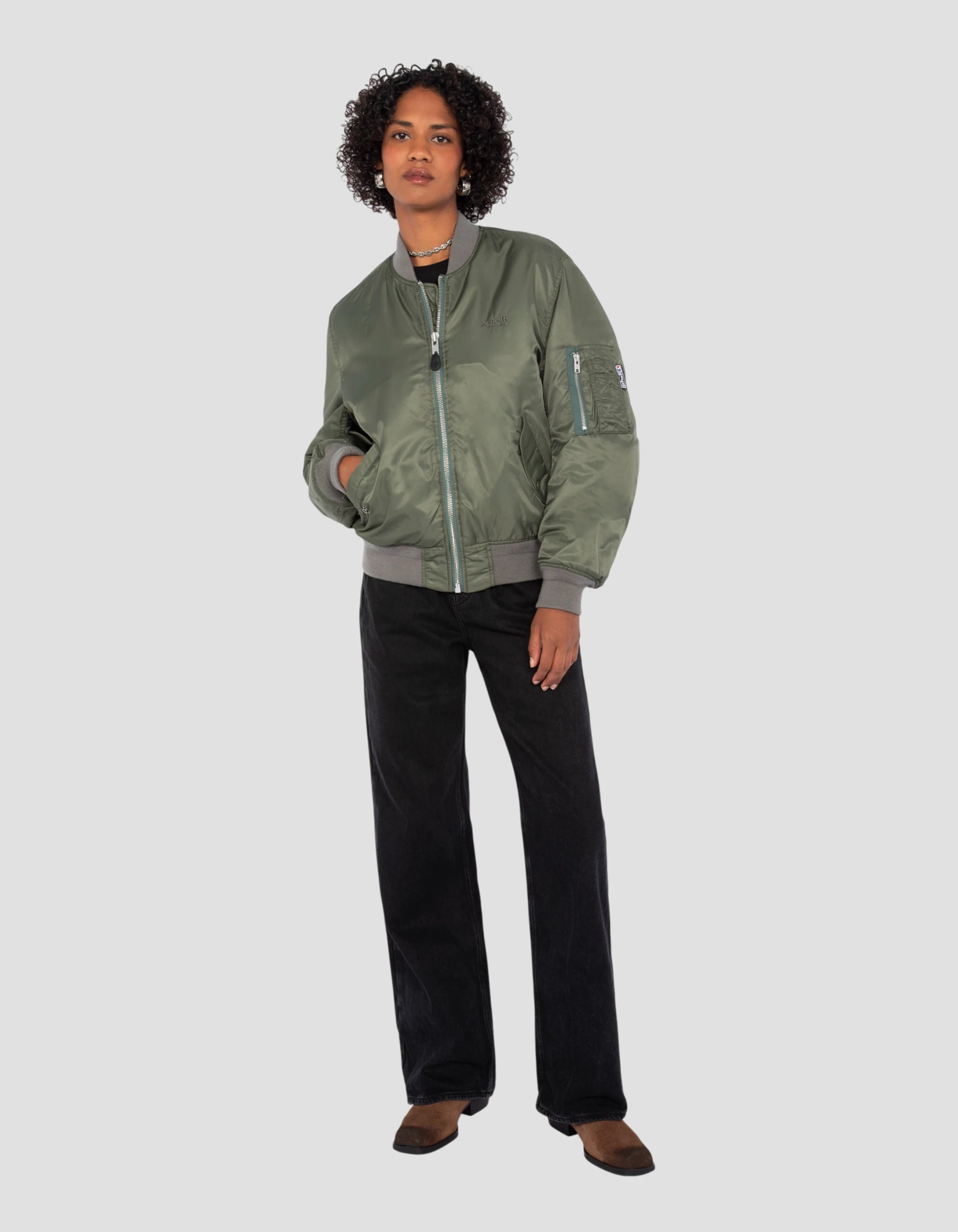 Bomber Ma-1 Wash green in recycled nylon, comfort cut-1