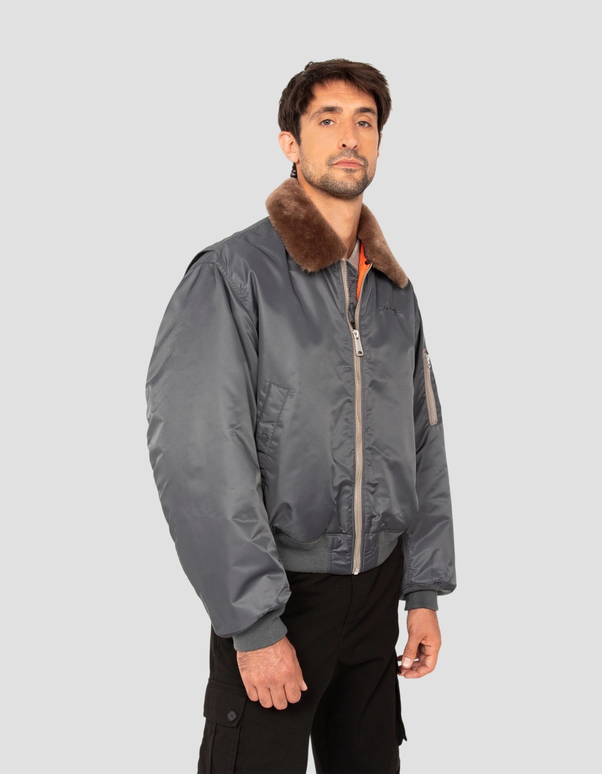 Blouson pilote vintage étain, coupe oversize
