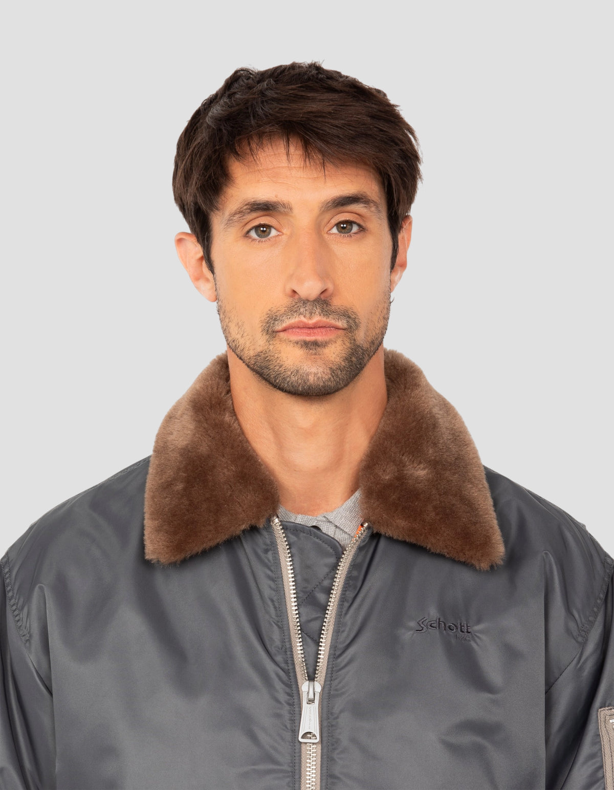 Blouson pilote vintage étain, coupe oversize
